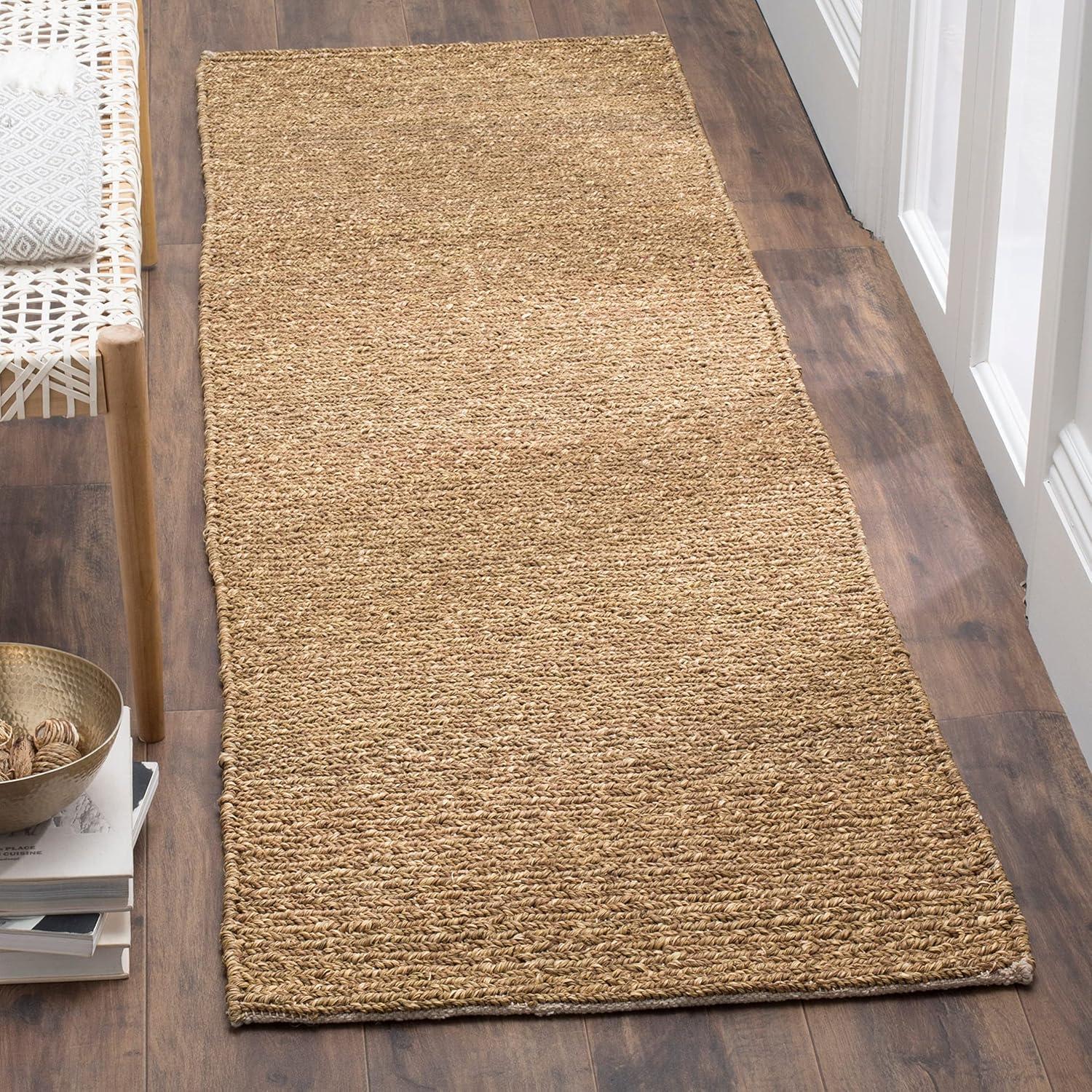 Natural Handwoven Seagrass and Cotton Runner Rug