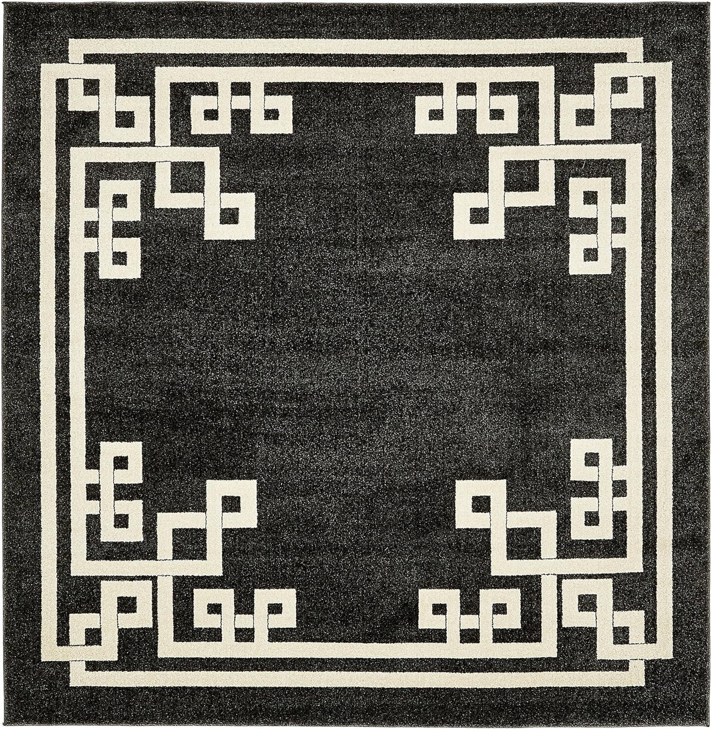 Athens Black and Beige Geometric Square Area Rug