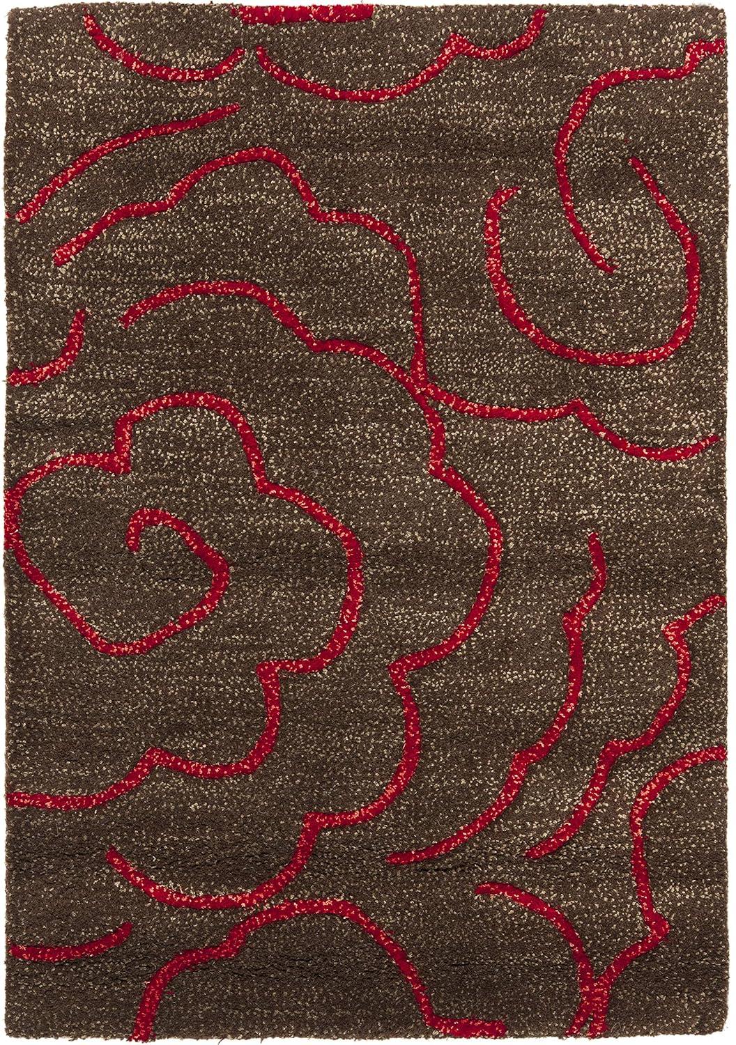 SAFAVIEH Soho Trinity Floral Wool Area Rug, Chocolate/Red, 2' x 3'