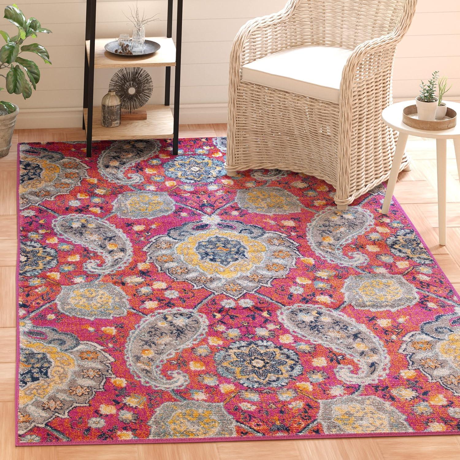 Madison MAD600 Power Loomed Indoor Area Rug - Fuchsia/Gold - 4'x6' - Safavieh
