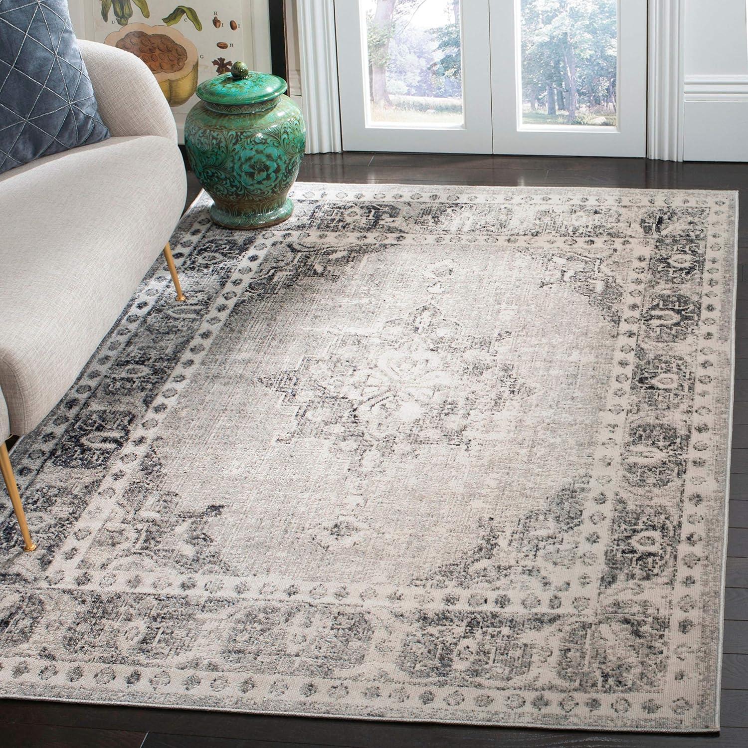 Gray Medallion 8' x 10' Easy-Care Synthetic Area Rug