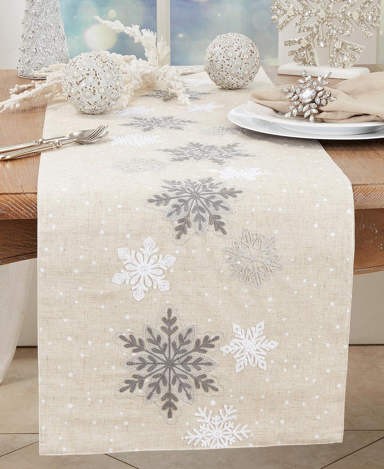 Saro Whimsical Snowflakes Table Runner