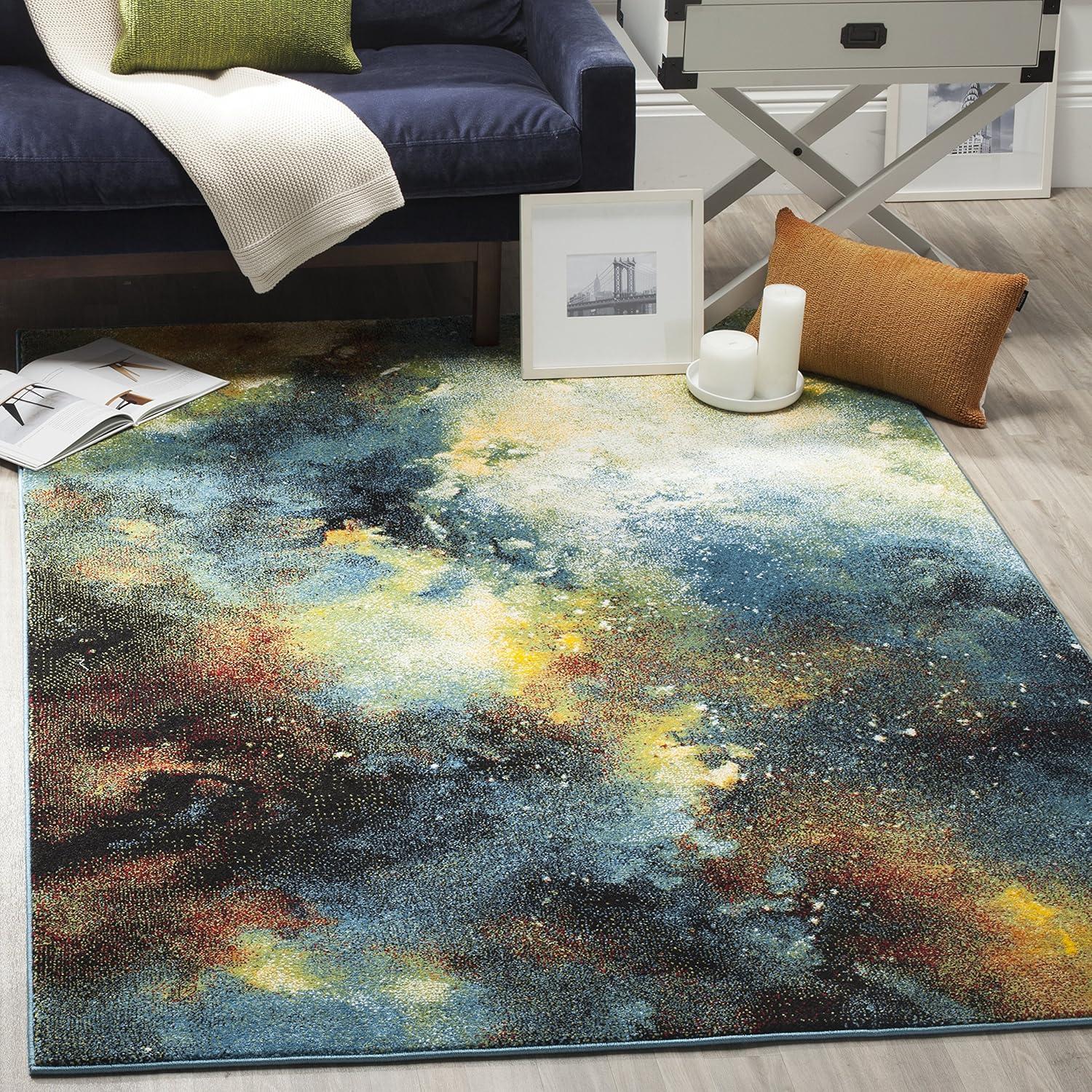 Galaxy Blue and Multicolor Abstract Power Loomed Area Rug