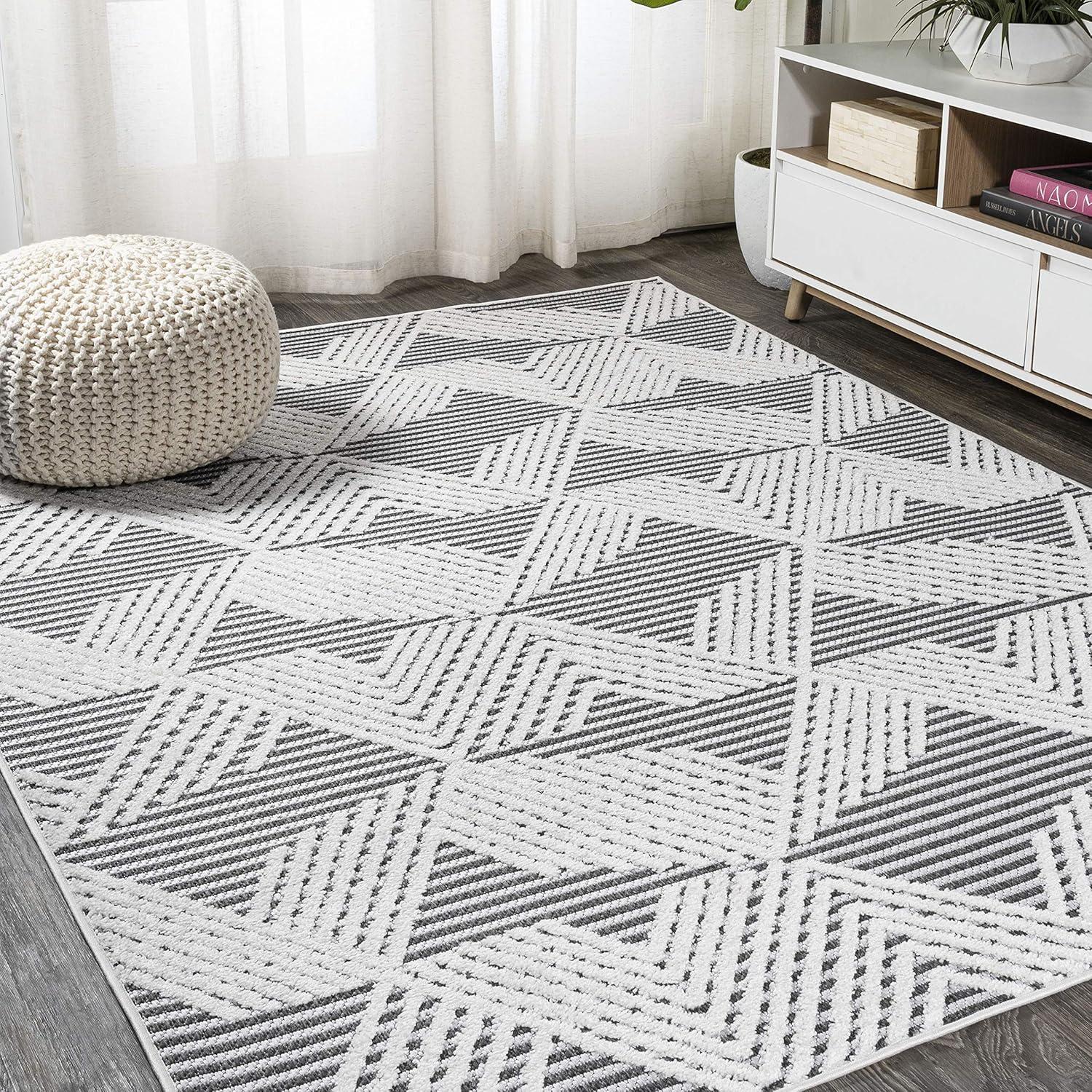 4'x6' Jazz High-Low Pile Art Deco Geometric Indoor/Outdoor Area Rug, Black/Ivory - JONATHAN Y