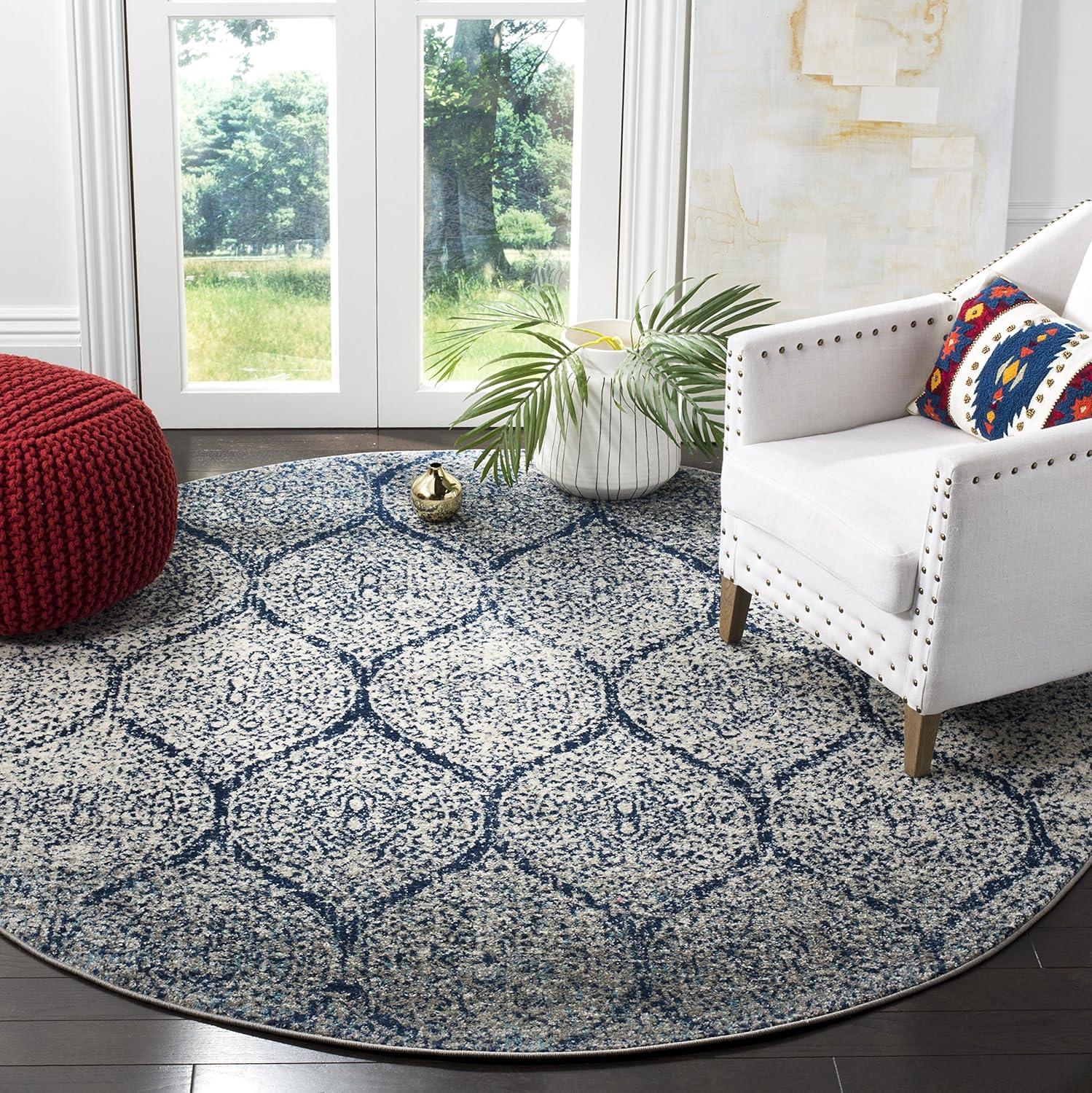 SAFAVIEH Madison Leighton Geometric Area Rug, Navy/Silver, 11' x 11' Round