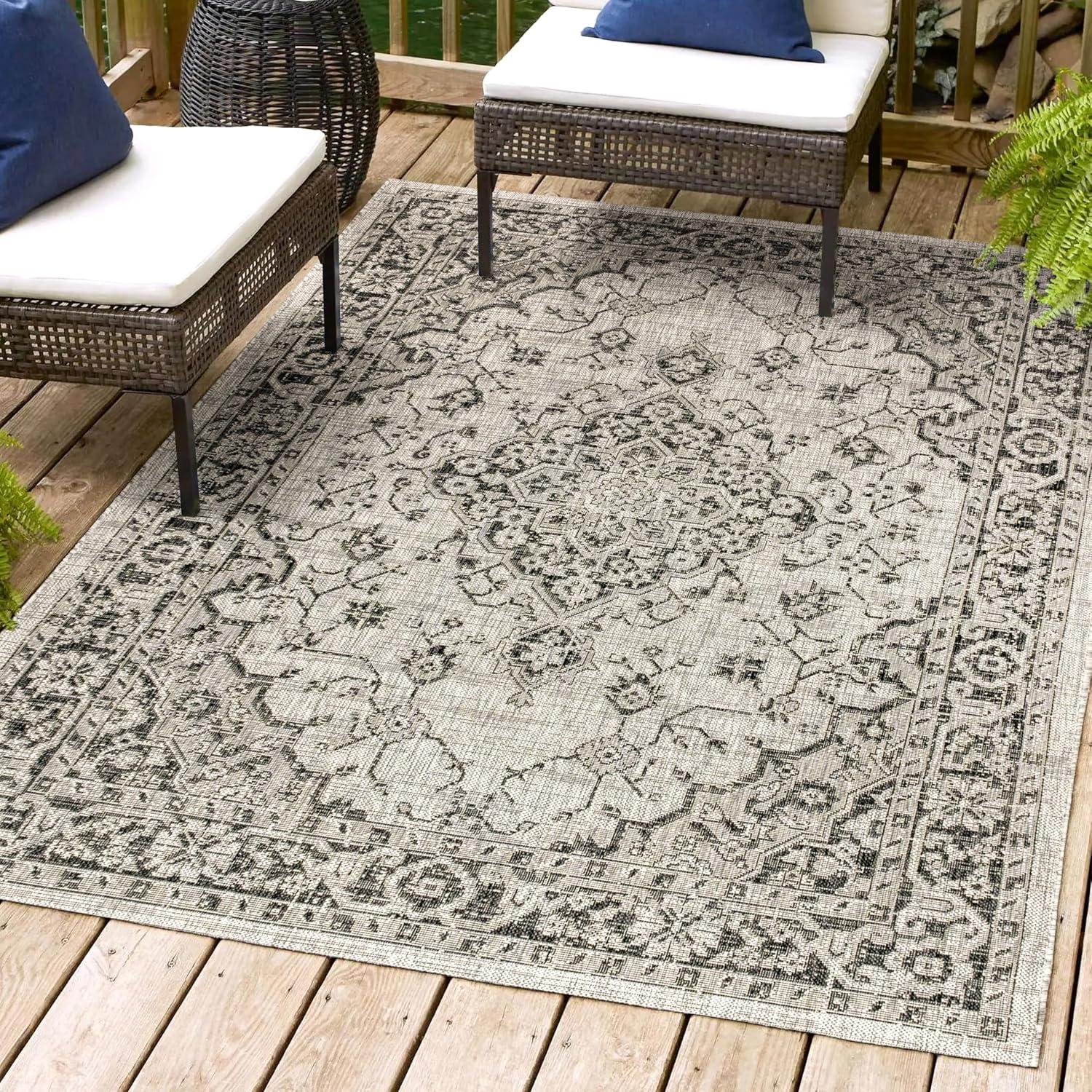 Rozetta Boho Medallion Textured Weave Indoor/Outdoor Area Rug  - JONATHAN Y