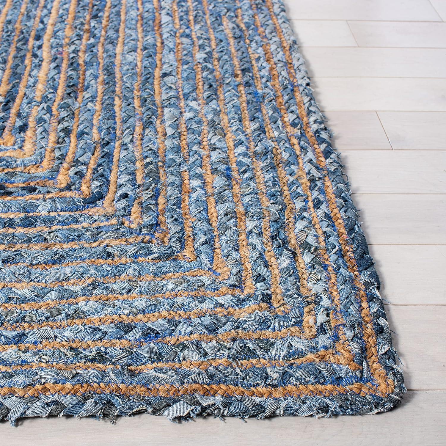 Boho-Chic Blue and Natural 6' x 9' Handwoven Jute Rug