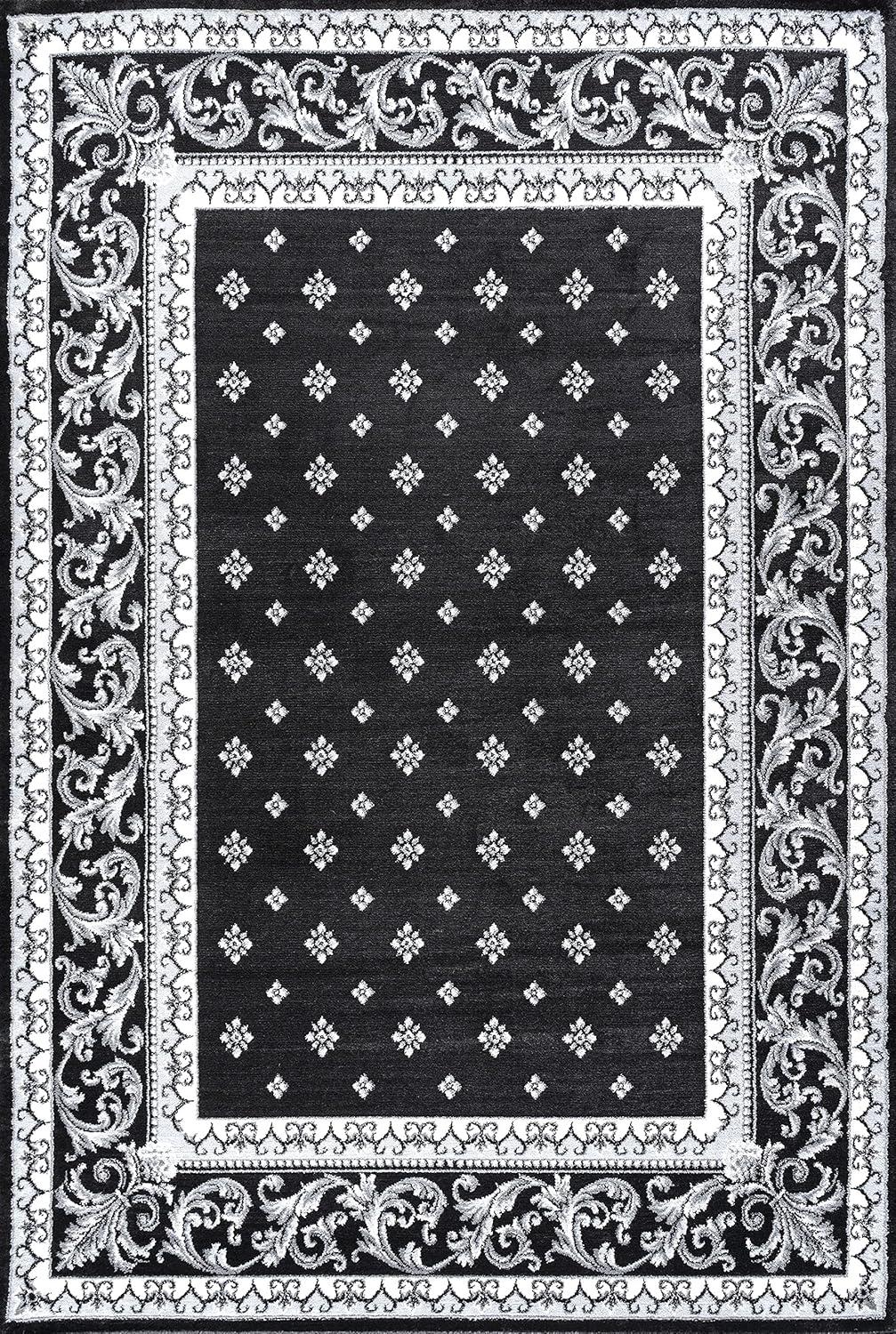 3'x 5' Acanthus French Border Area Rug, Black/Gray - JONATHAN Y