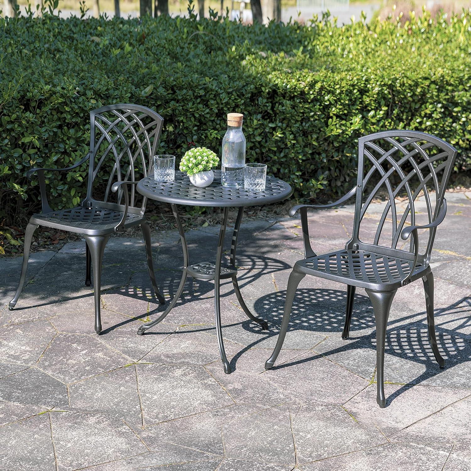 Black Aluminum 3-Piece Bistro Set with Round Table