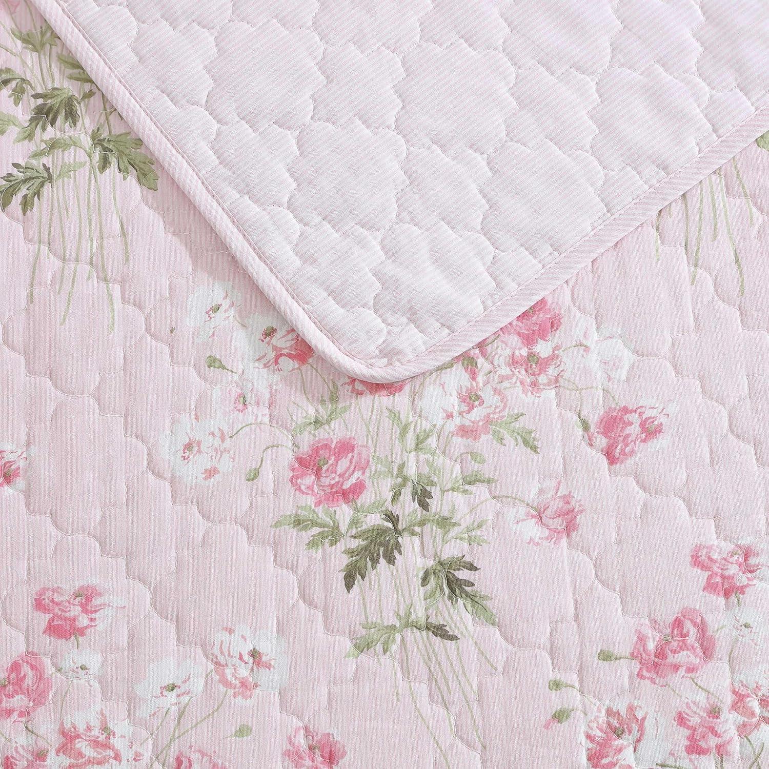 Veronica's Bouquet Pink Cotton Twin Reversible Quilt Set