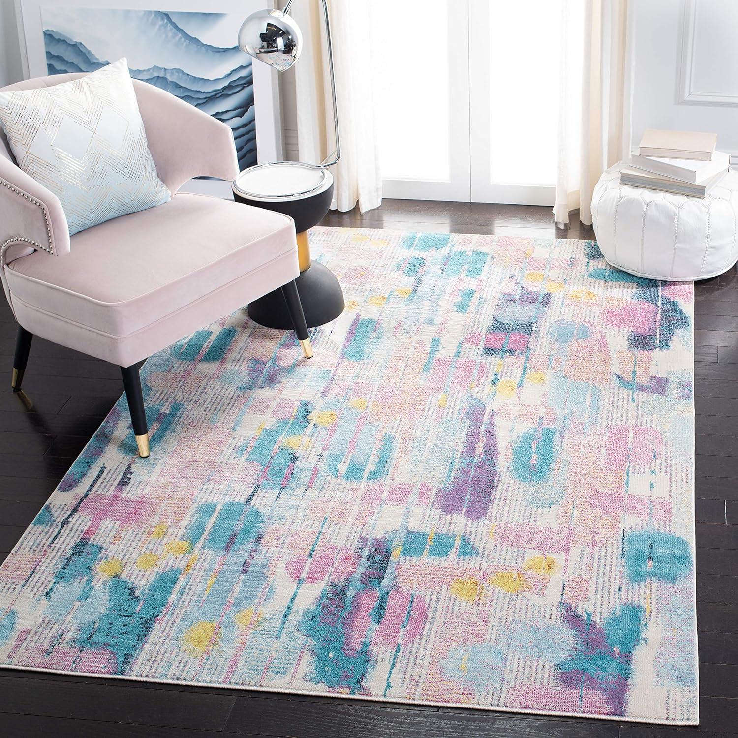 Pink and Turquoise Abstract Pattern Area Rug 6'7" x 9'10"