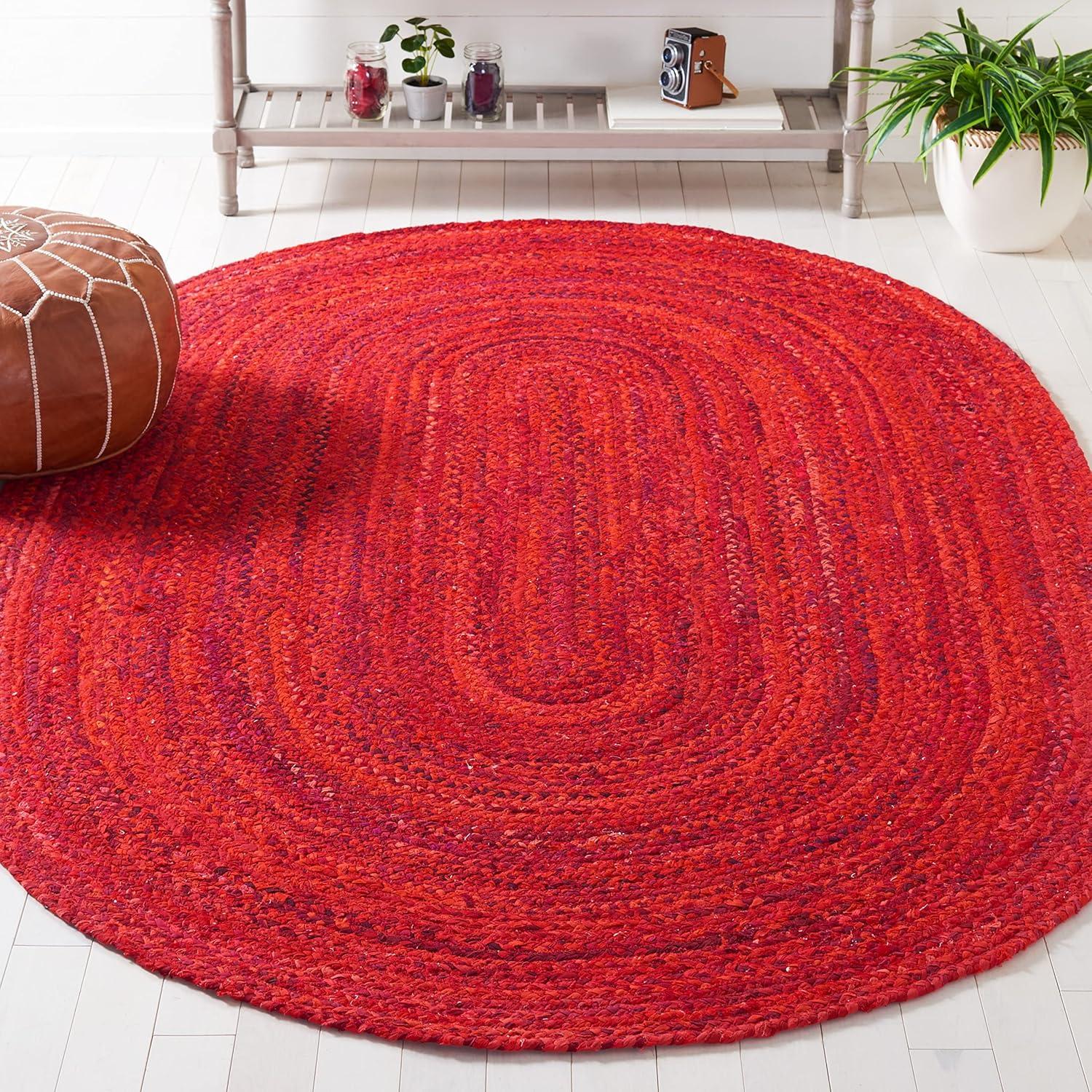Braided BRD452 Hand Woven Indoor Area Rug - Red - 5'x8' Oval - Safavieh