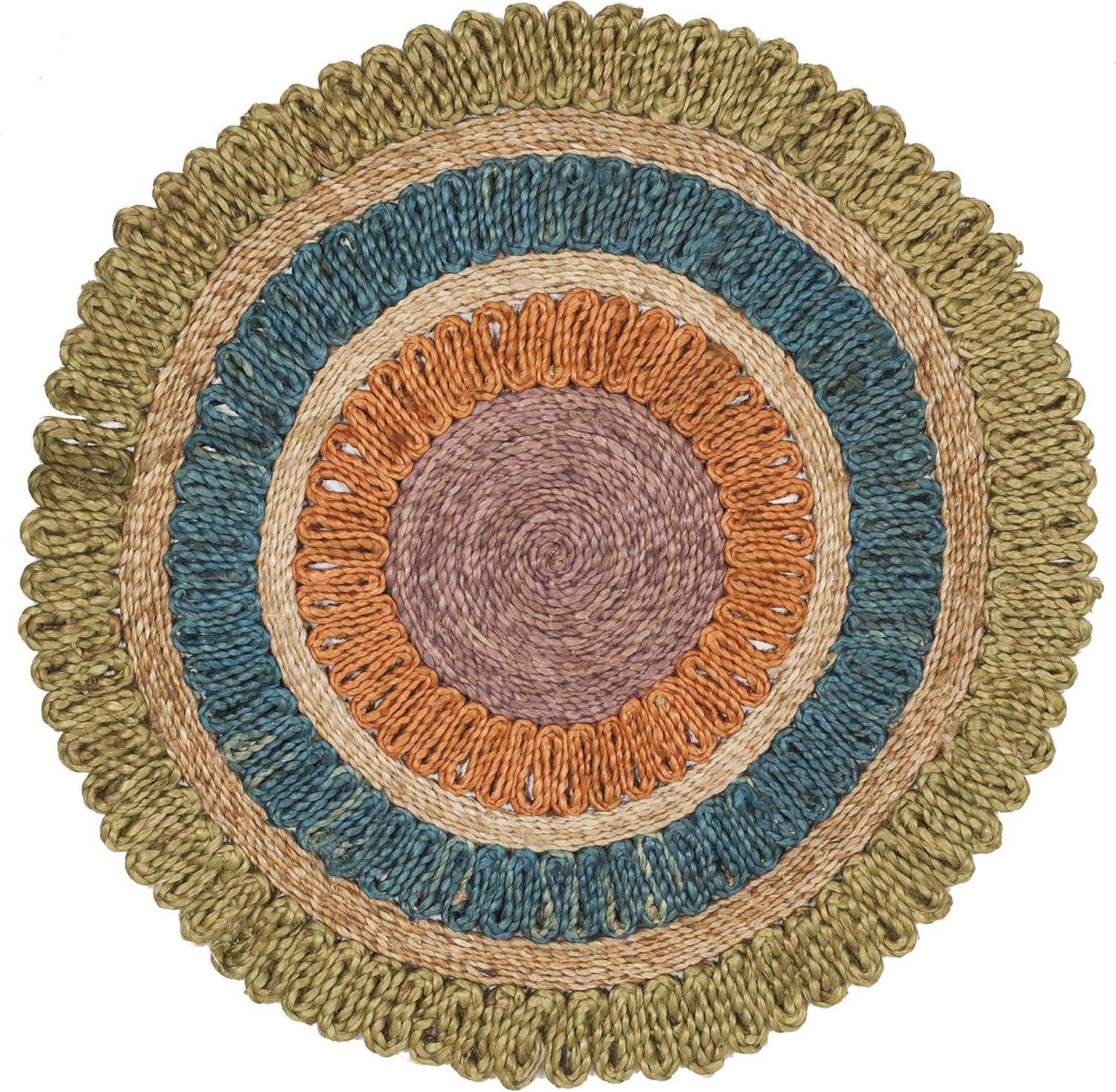 SAFAVIEH Natural Fiber Tanja Braided Jute Area Rug, Green/Multi, 3' x 3' Round