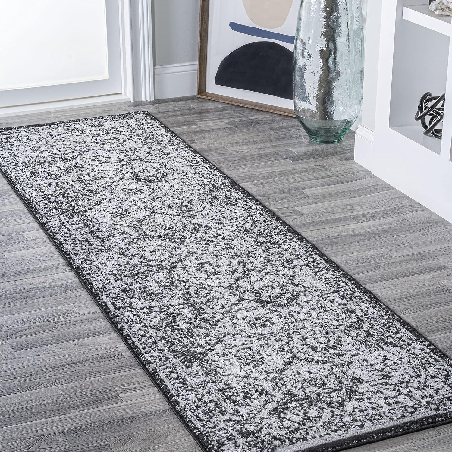 2' x 8' Modern Persian Boho Vintage Trellis Runner Rug, Black/Ivory - JONATHAN Y