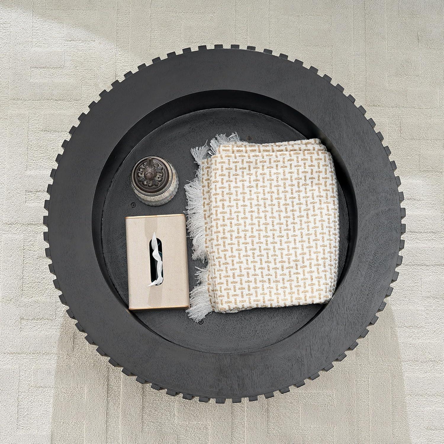 LUMISOL Round Coffee Table for Livng Room, Modern Handcraft Drum Center Table with Sturdy Pedestal, Fluted Circle End Table for Office, Apartment, Small Space, Black