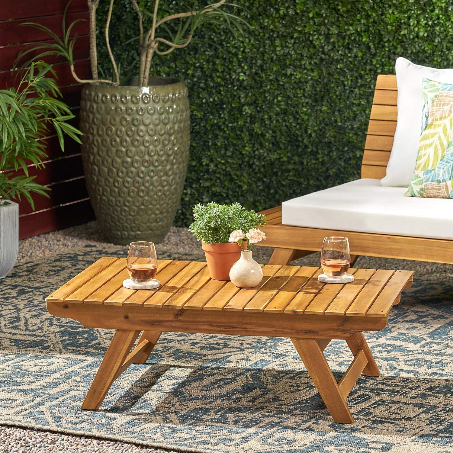 GDF Studio Kaiya Outdoor Wooden Rectangular Coffee Table, Teak Finish