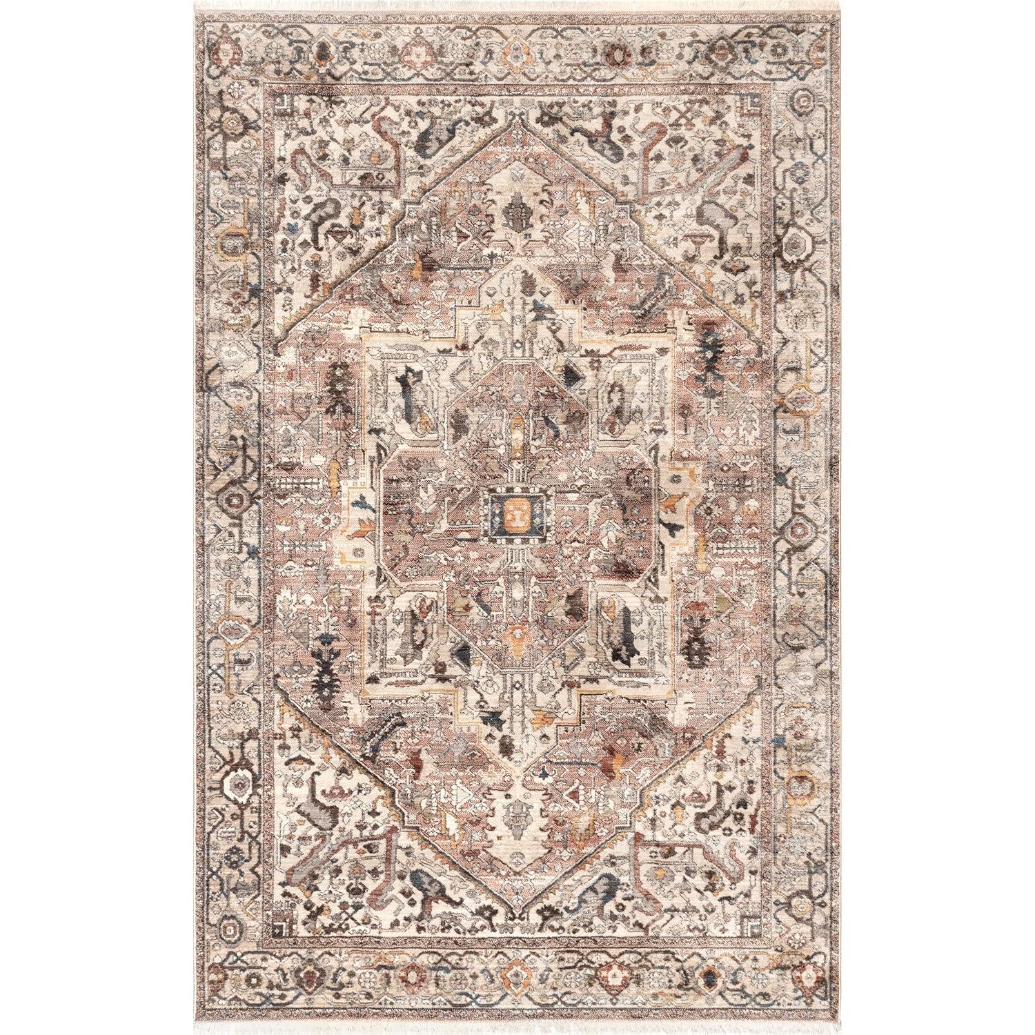 Nuloom Harriet Medallion 5x8 Indoor Area Rug for Living Room Bedroom Dining Room Kitchen, Light Brown/Ivory