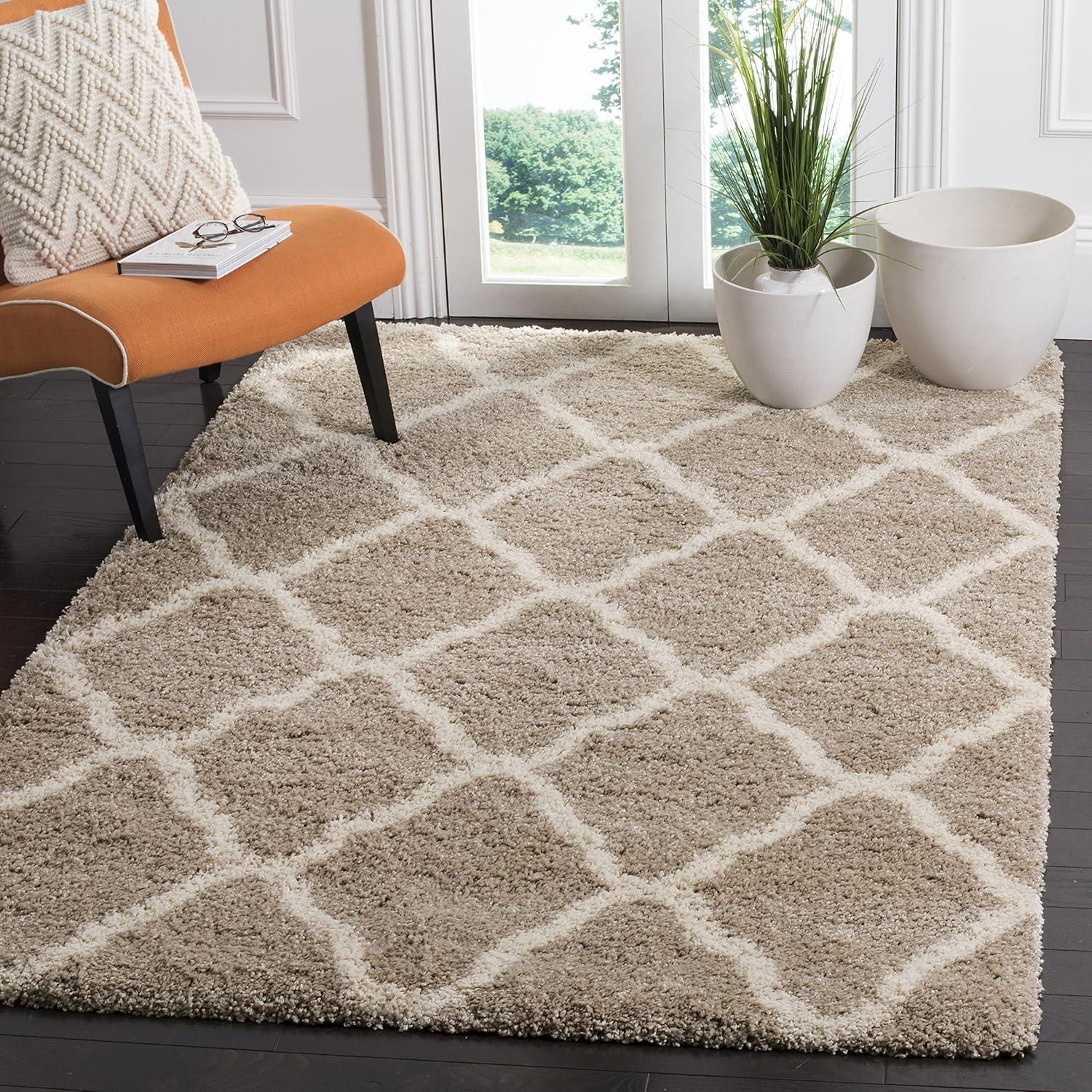 Ivory High Pile Shag Synthetic Area Rug, 3' x 5'