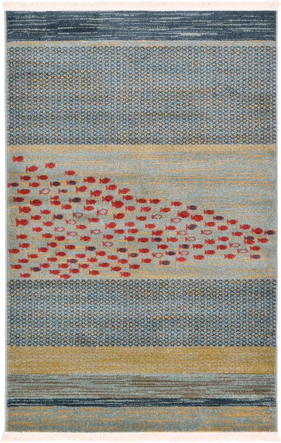 Unique Loom Jordan Fars Rug Blue/Light Blue 3' 3" x 5' 3" Rectangle Striped Modern Perfect For Living Room Bed Room Dining Room Office