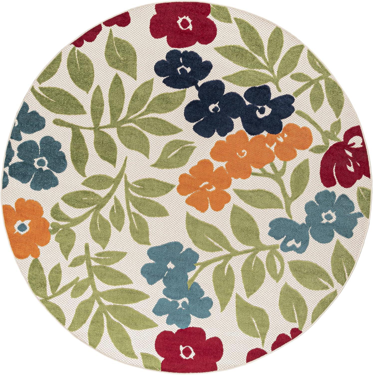 Oasis 5'3'' Round Multi-Color Floral Synthetic Rug