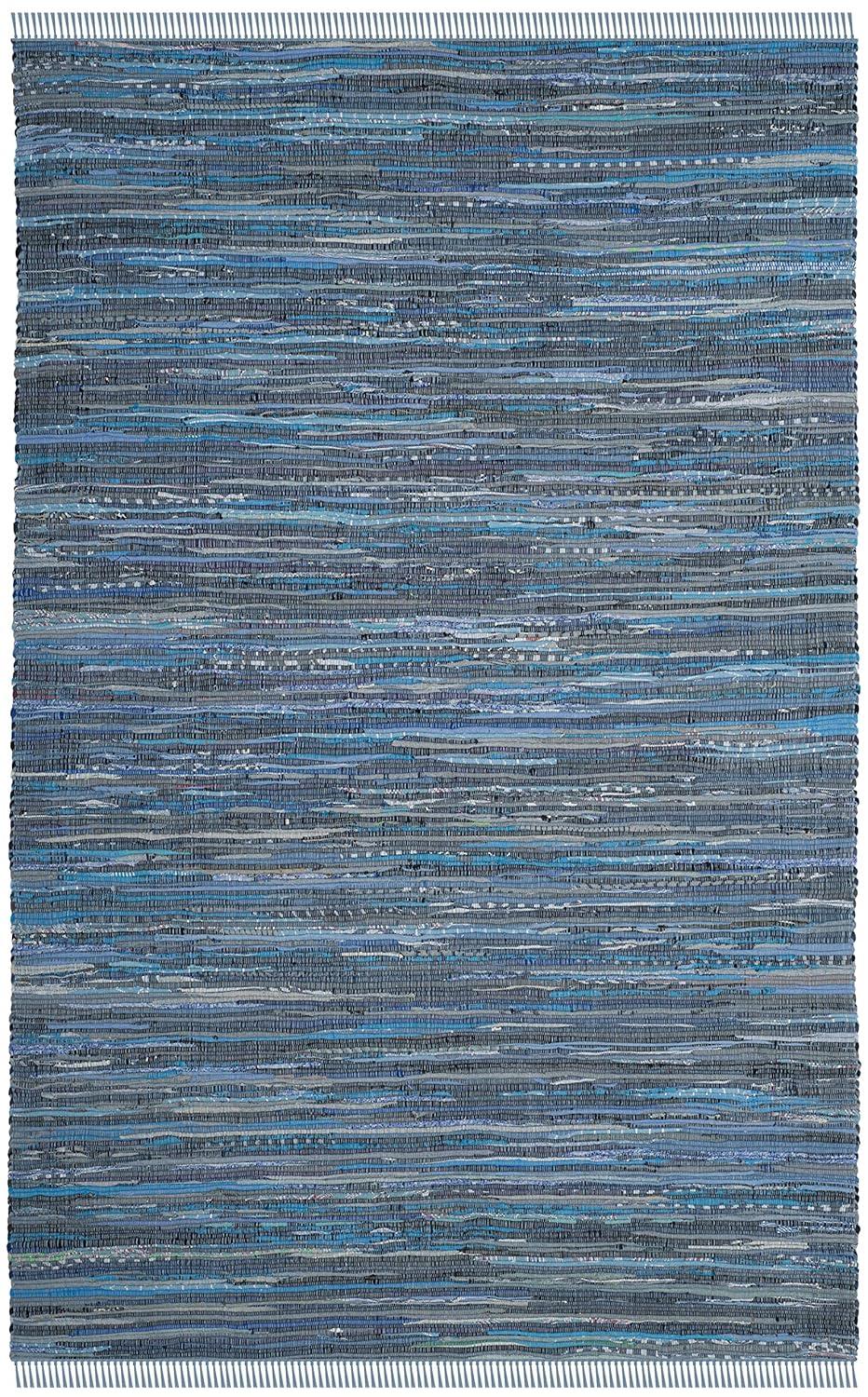 SAFAVIEH Rag Rug Collection Area Rug - 6' x 9', Blue & Multi, Handmade Boho Stripe Cotton, Ideal for High Traffic Areas in Living Room, Bedroom (RAR127B)