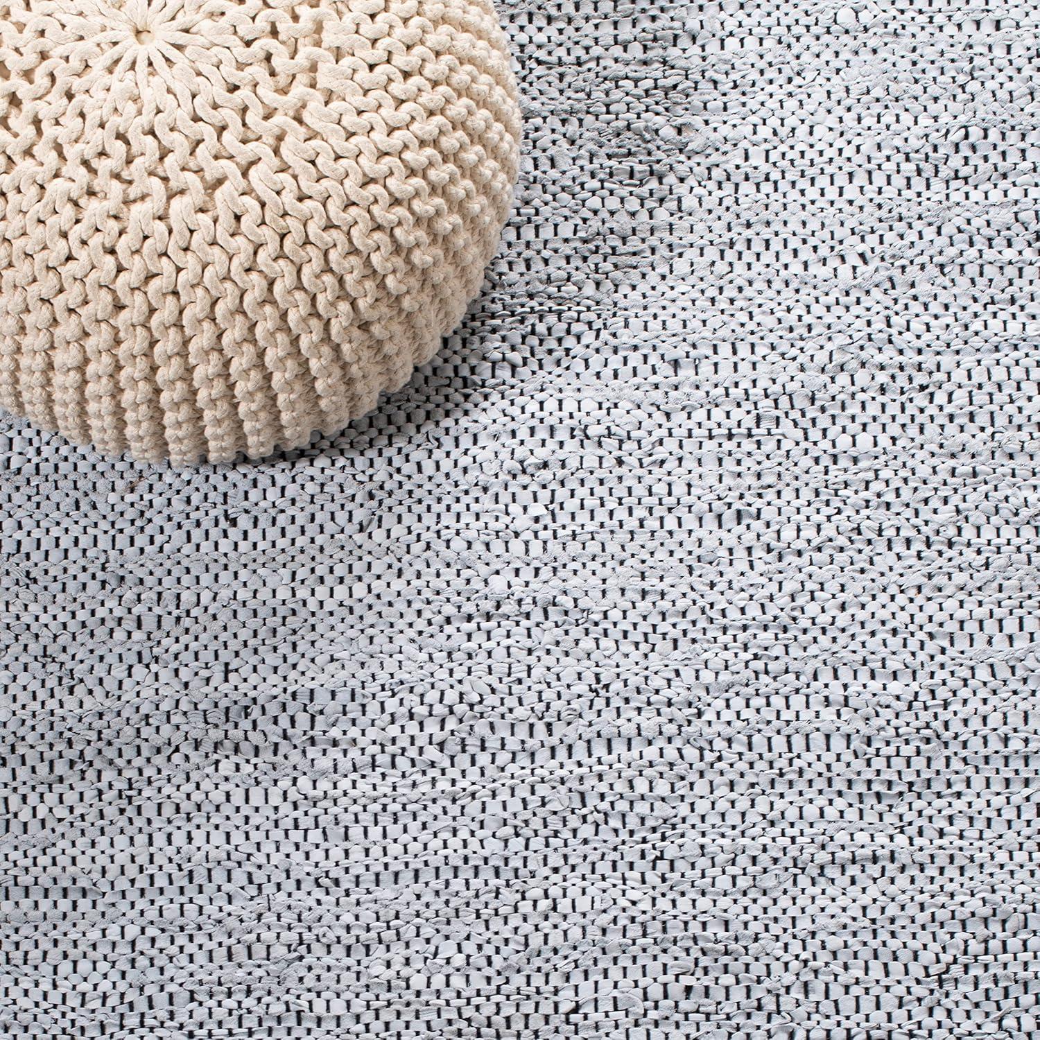Vintage Leather W/ Fringes VTL602 Hand Woven Indoor Area Rug - Grey/Natural - 5'x8' - Safavieh