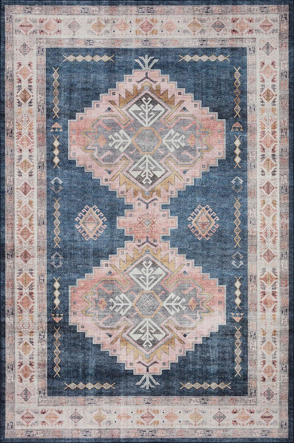 Loloi II Heidi Collection HEI-03 Denim / Blush, Southwestern Area Rug 3'-6" x 5'-6"