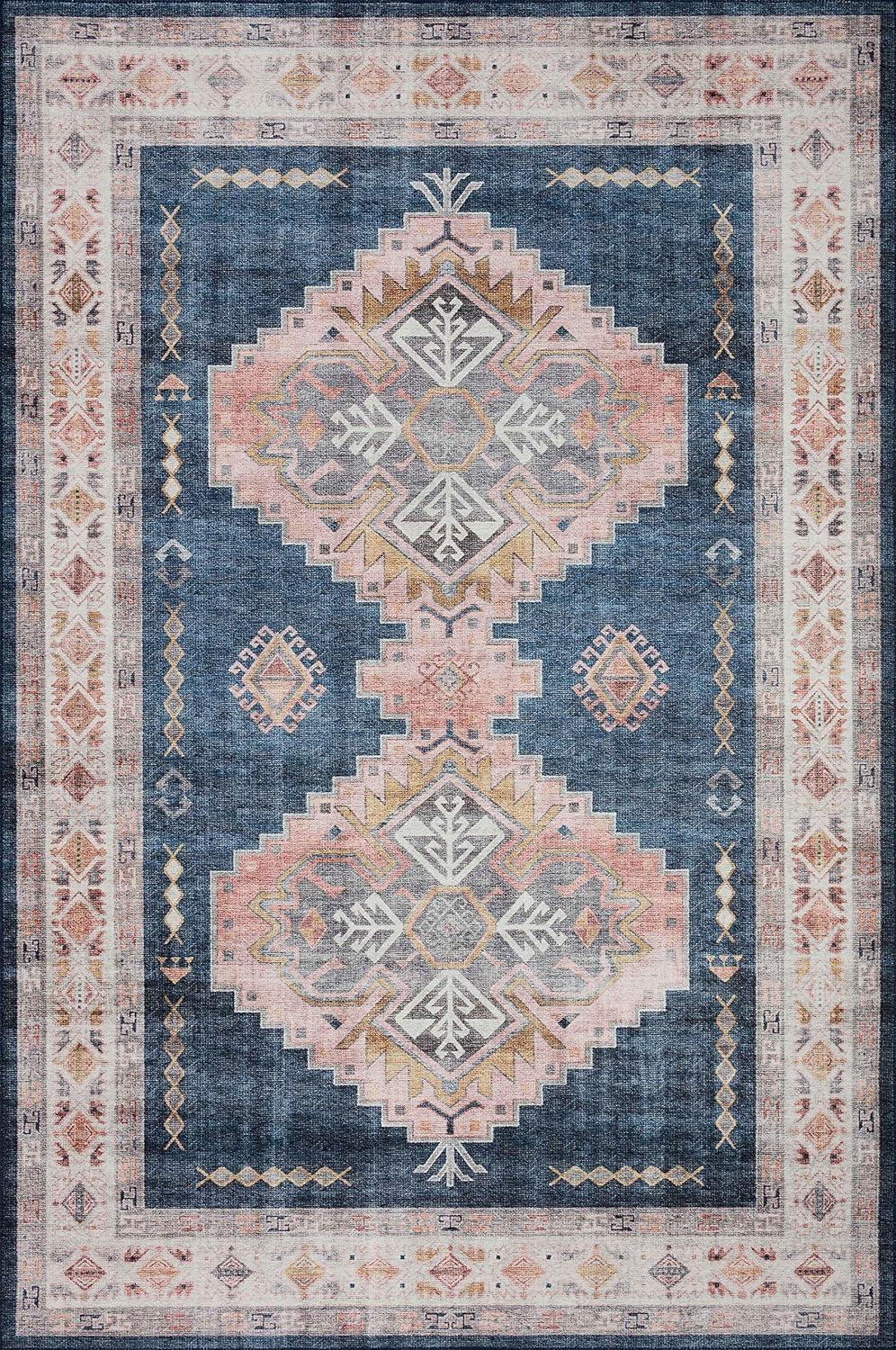 Heidi Denim Blush Medallion 3'6" x 5'6" Stain-Resistant Area Rug