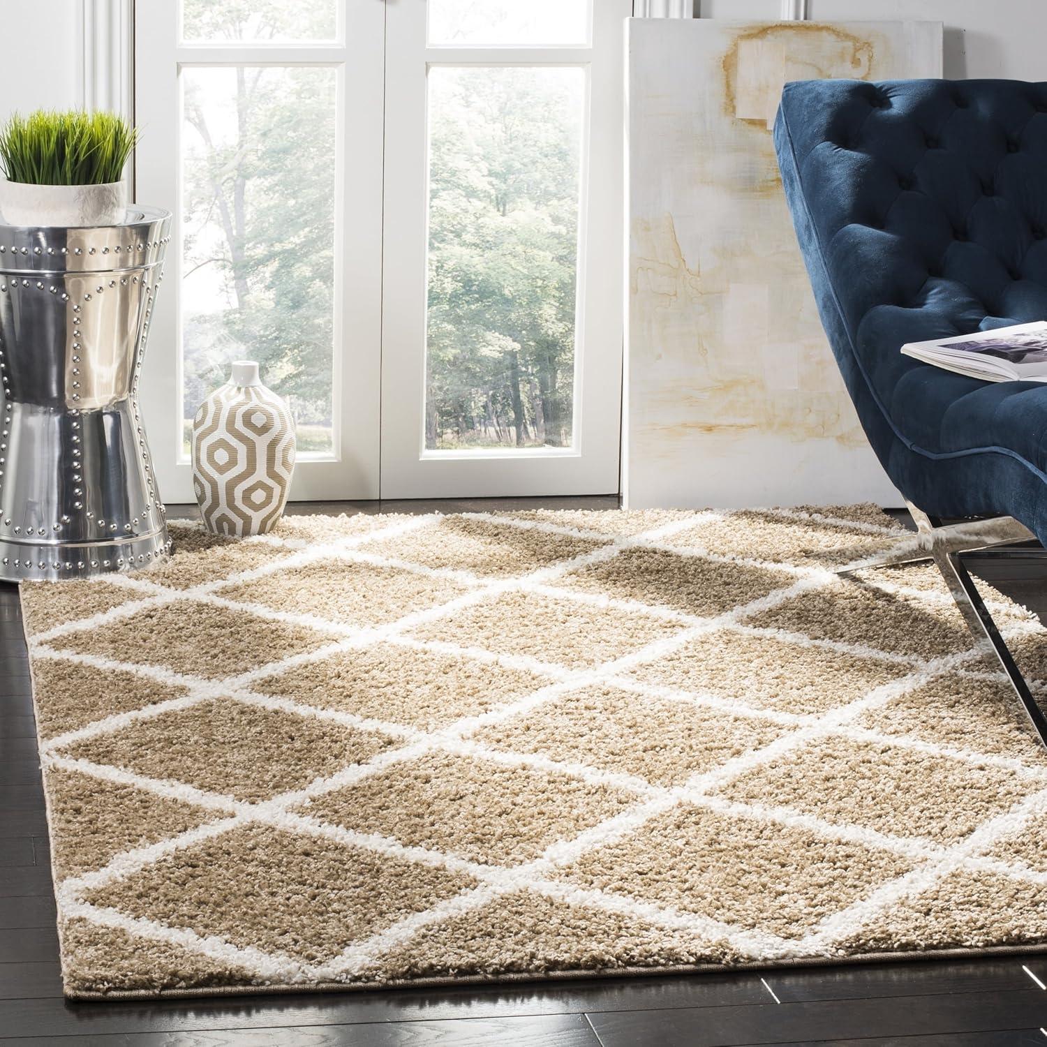 SAFAVIEH New York Shag Collection Runner Rug - 2' x 8', Dark Beige & Ivory, Trellis Design, Non-Shedding & Easy Care, 1.2-inch Thick Ideal for High Traffic Areas in Living Room, Bedroom (SG169A)
