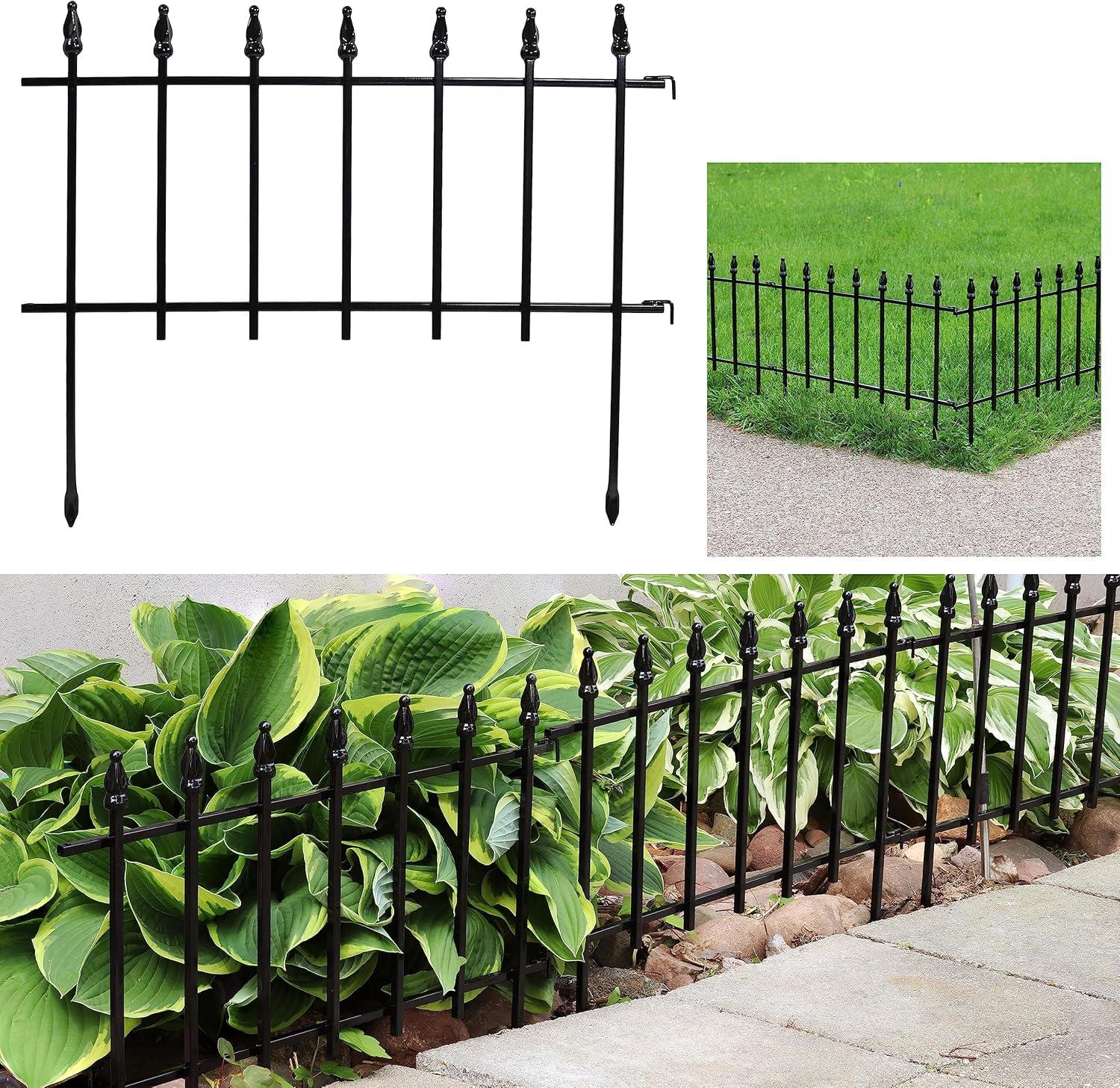 Sunnydaze Outdoor Lawn and Garden Metal Roman Style Decorative Border Fence Panel Set - 9' - Black - 5pk