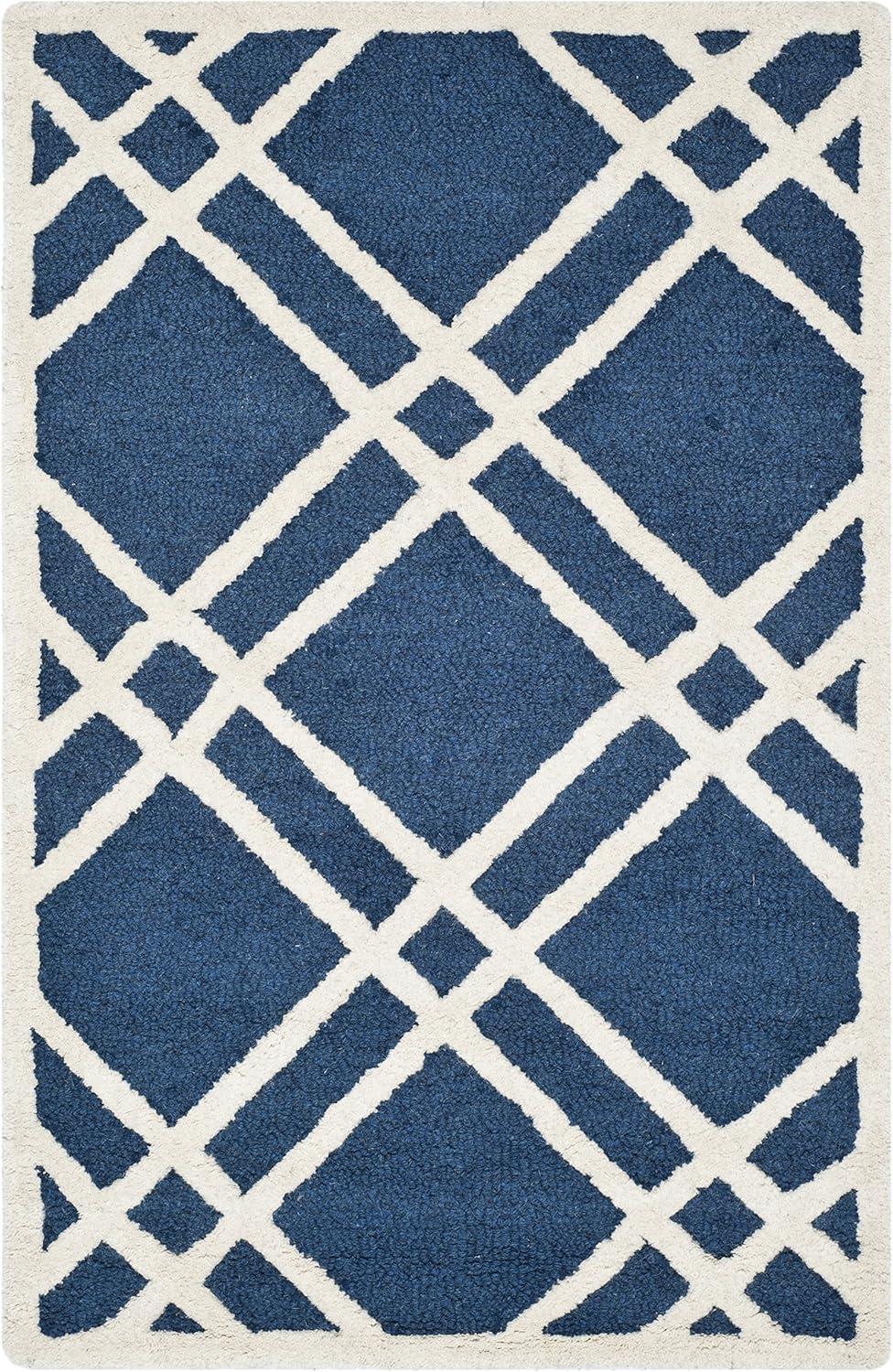 Sanyla Arshmaan Geometric Handmade Tufted Wool Navy Blue Area Rug