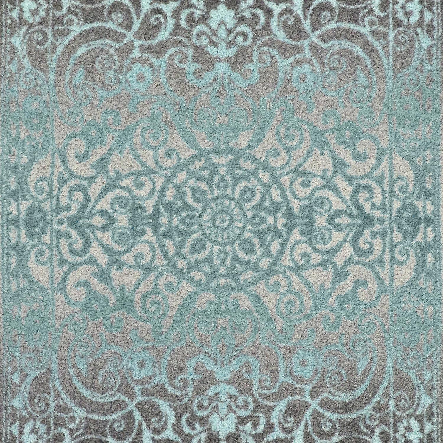 Vintage Scroll Grey Blue Synthetic Washable Accent Rug 20"x17"