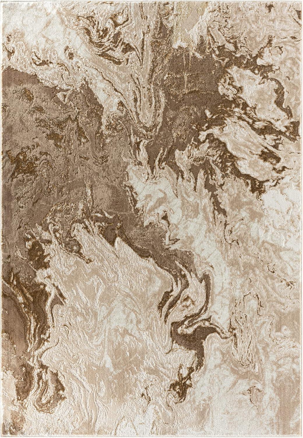 Beige Marble Swirl Abstract 6' x 9' Synthetic Area Rug