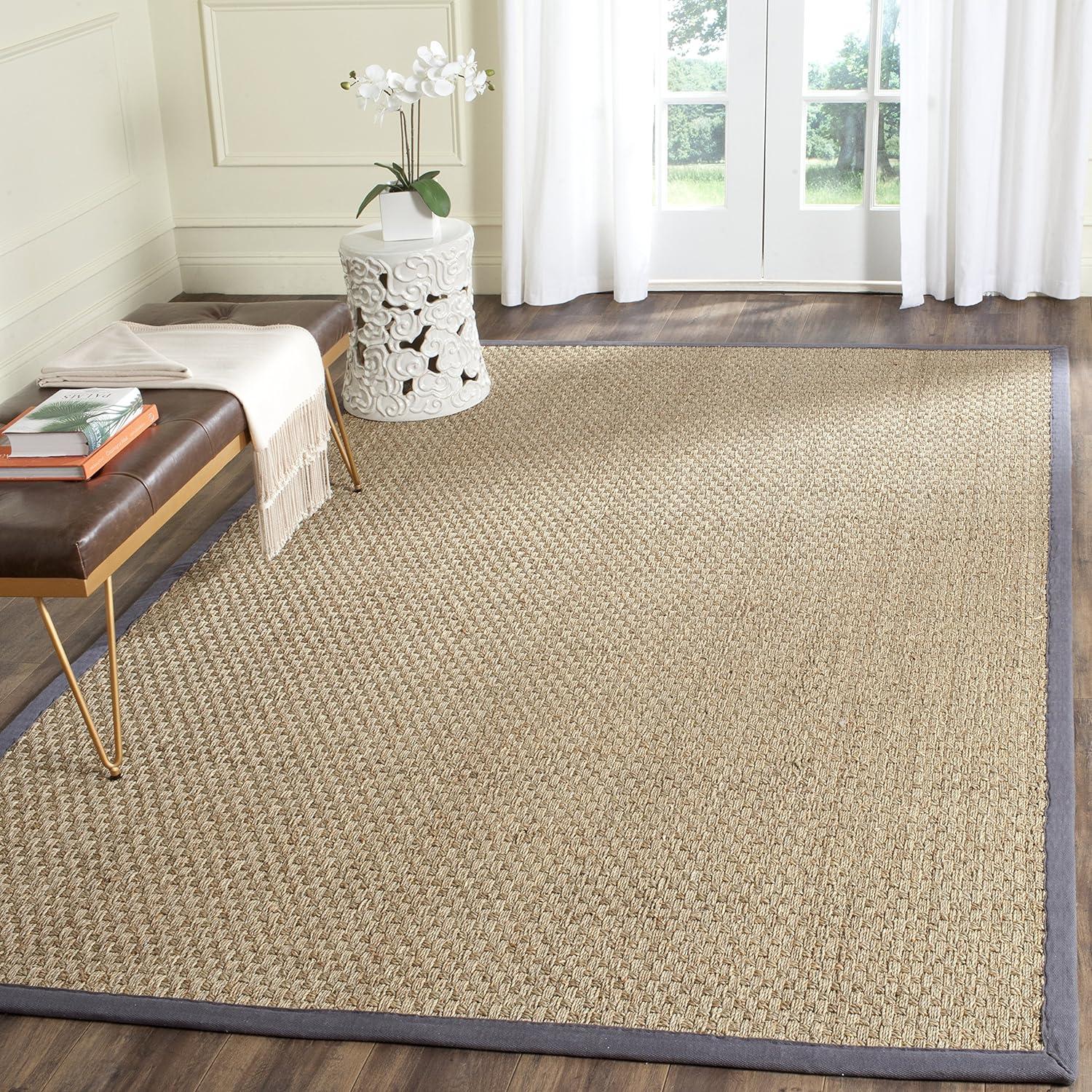 Coastal Charm Hand-Knotted Cotton Rug in Natural & Dark Grey - 5' x 8'