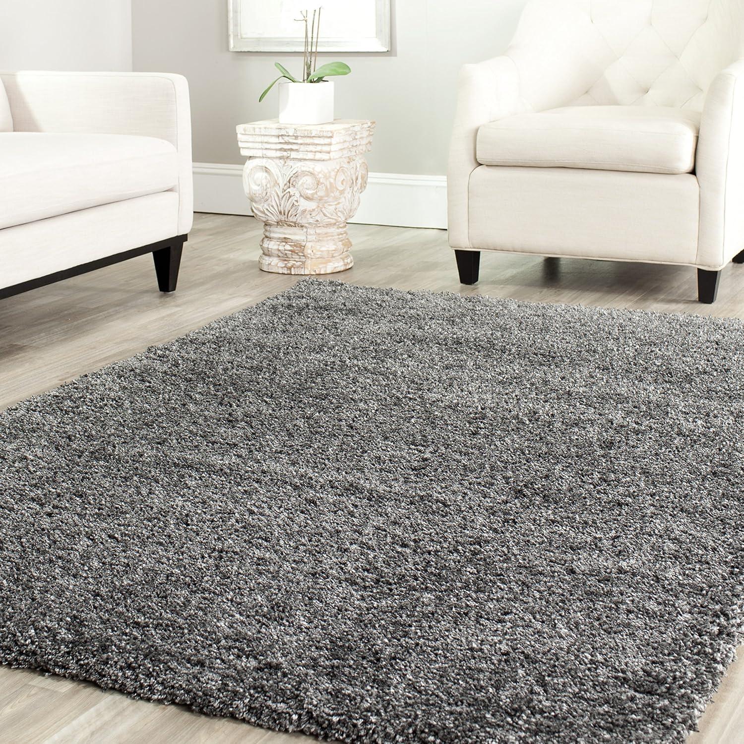 Luxurious Dark Grey Shag Area Rug, 5'3" x 7'6", Stain-Resistant Synthetic