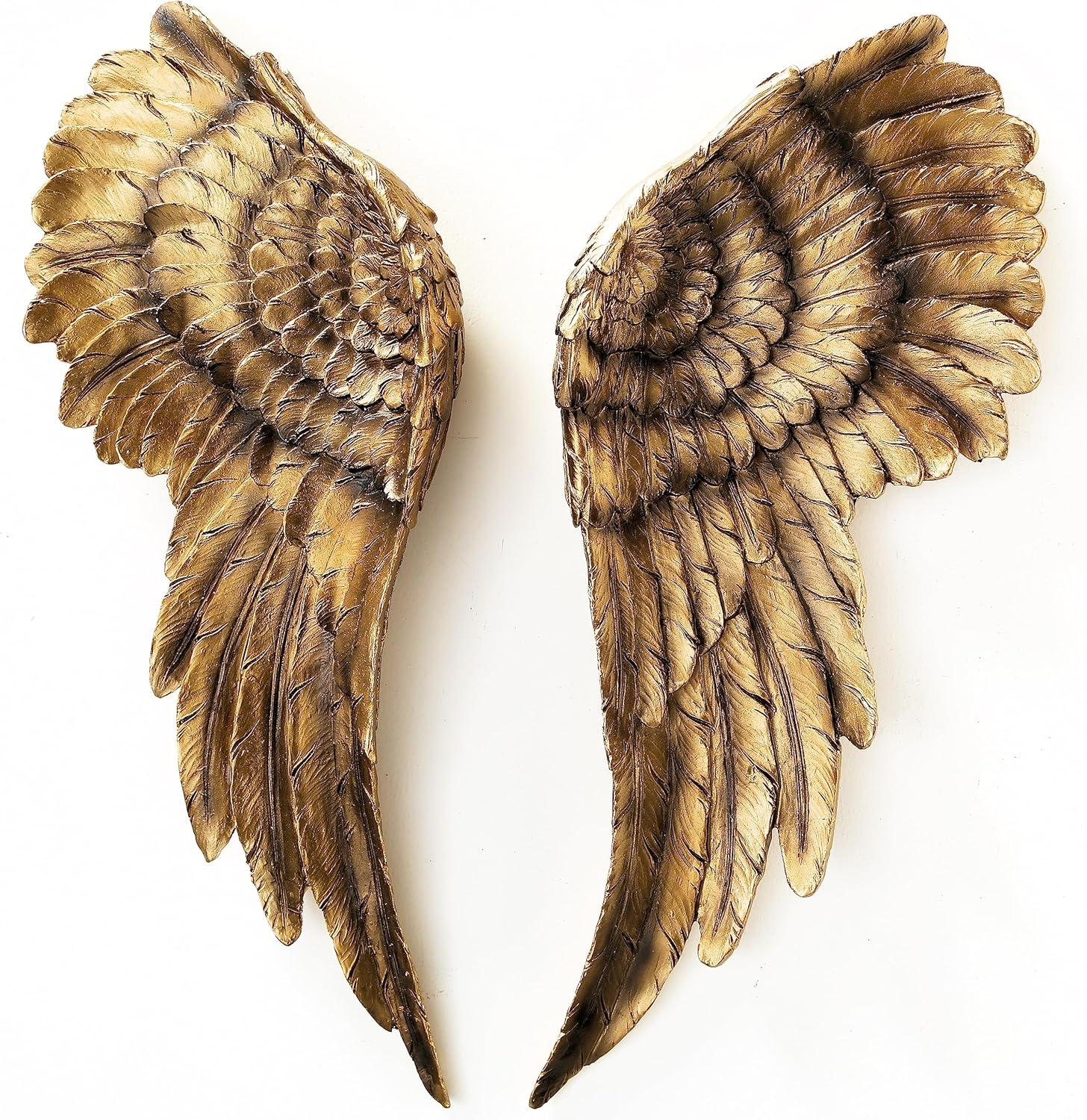 Antique Gold Resin Angel Wings Wall Sculpture Set