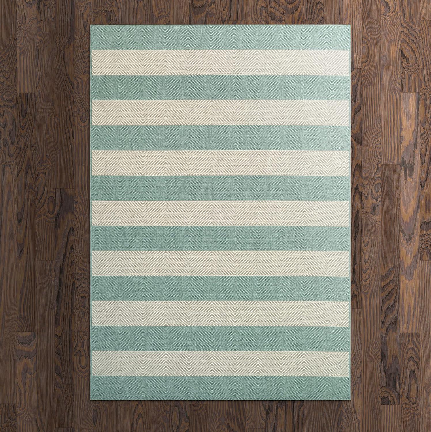 Couristan Afuera Yacht Club 5'3" x 7'6" Sea Mist Green and Ivory Stripe Outdoor Rectangle Rug