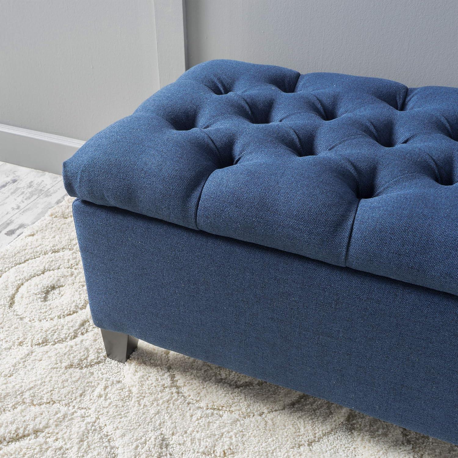 Ottilie Storage Ottoman Dark Blue - Christopher Knight Home: Upholstered Bedroom Seating with Tufted Lid