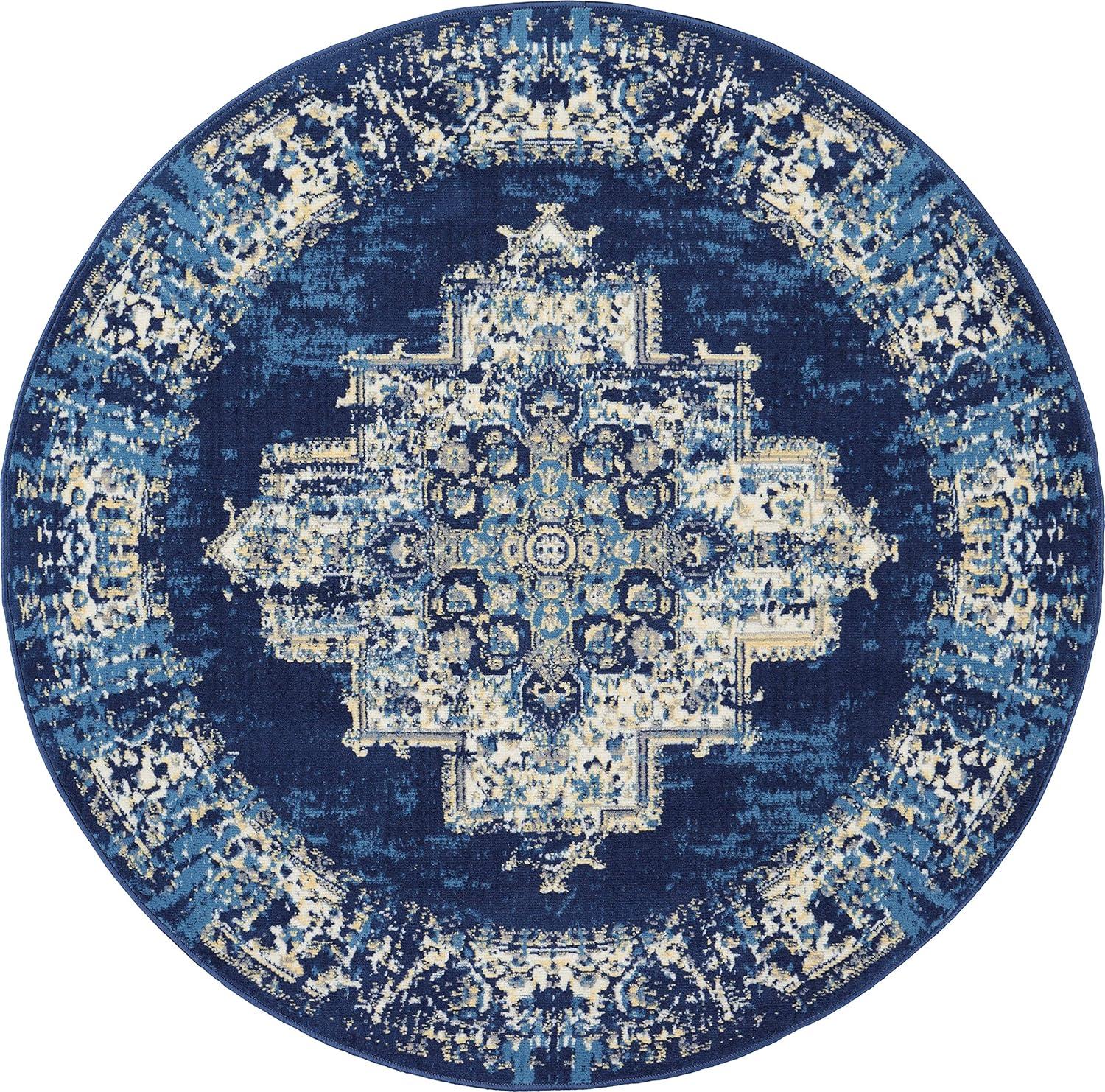 Nourison Grafix GRF14 Indoor only Area Rug - Navy Blue 4' Round