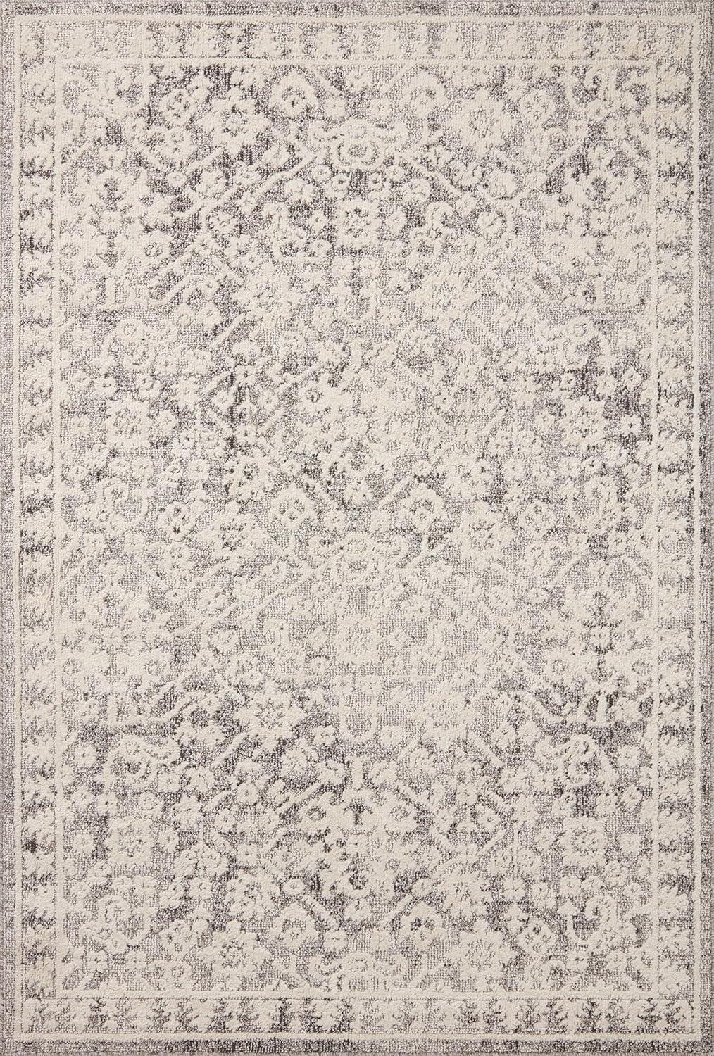 Ivory and Gray Synthetic Rectangular Area Rug 6'7" x 9'2"