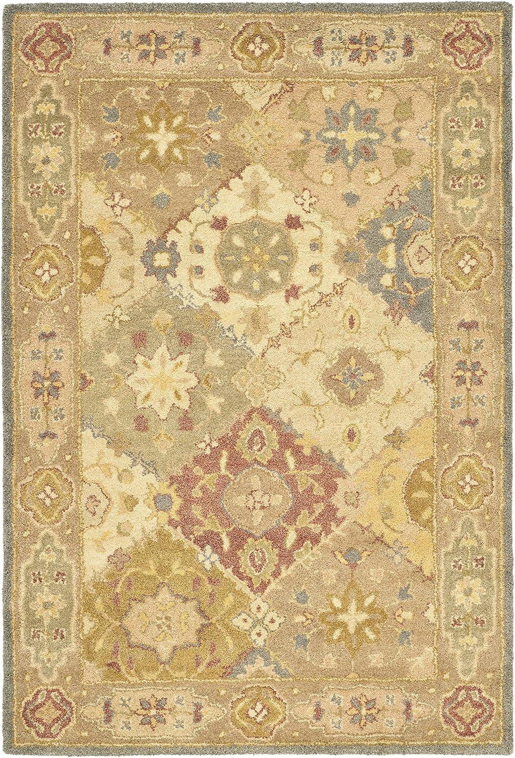 SAFAVIEH Antiquity Augustin Transitional Bordered Wool Area Rug, Multi/Beige, 4' x 6'