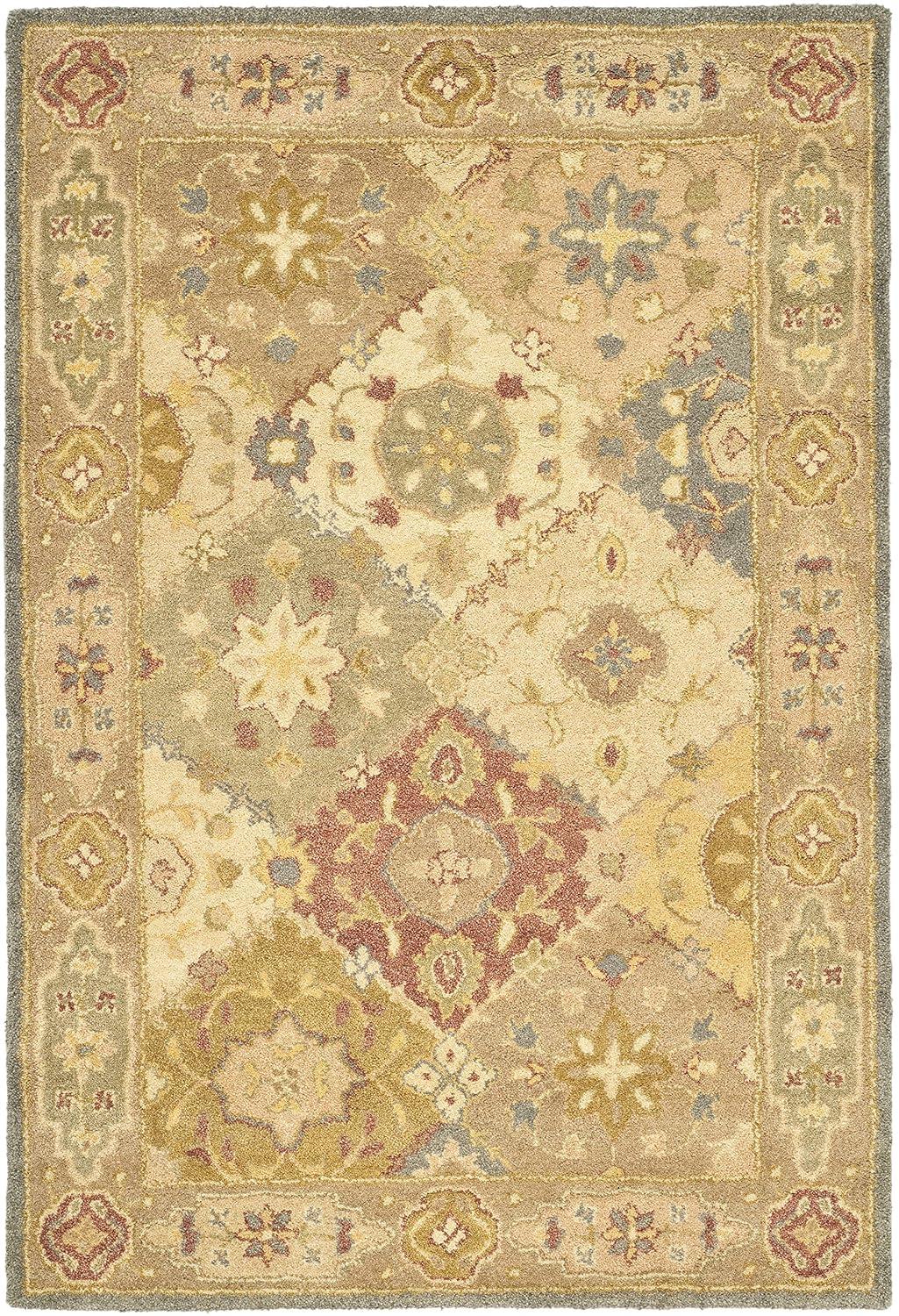 SAFAVIEH Antiquity Augustin Transitional Bordered Wool Area Rug, Multi/Beige, 4' x 6'