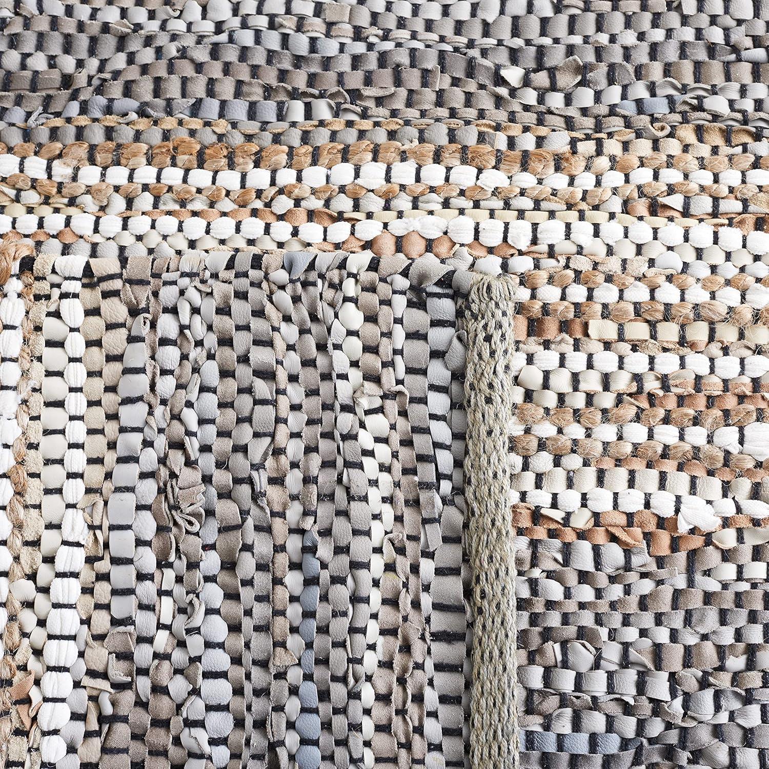 Vintage Leather VTL204 Hand Woven Area Rug - Grey/Natural - 5'x8' - Safavieh.