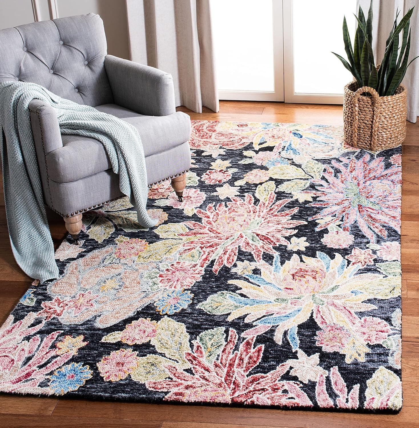 SAFAVIEH Jardin Dahila Floral Area Rug, Charcoal/Red, 4' x 6'