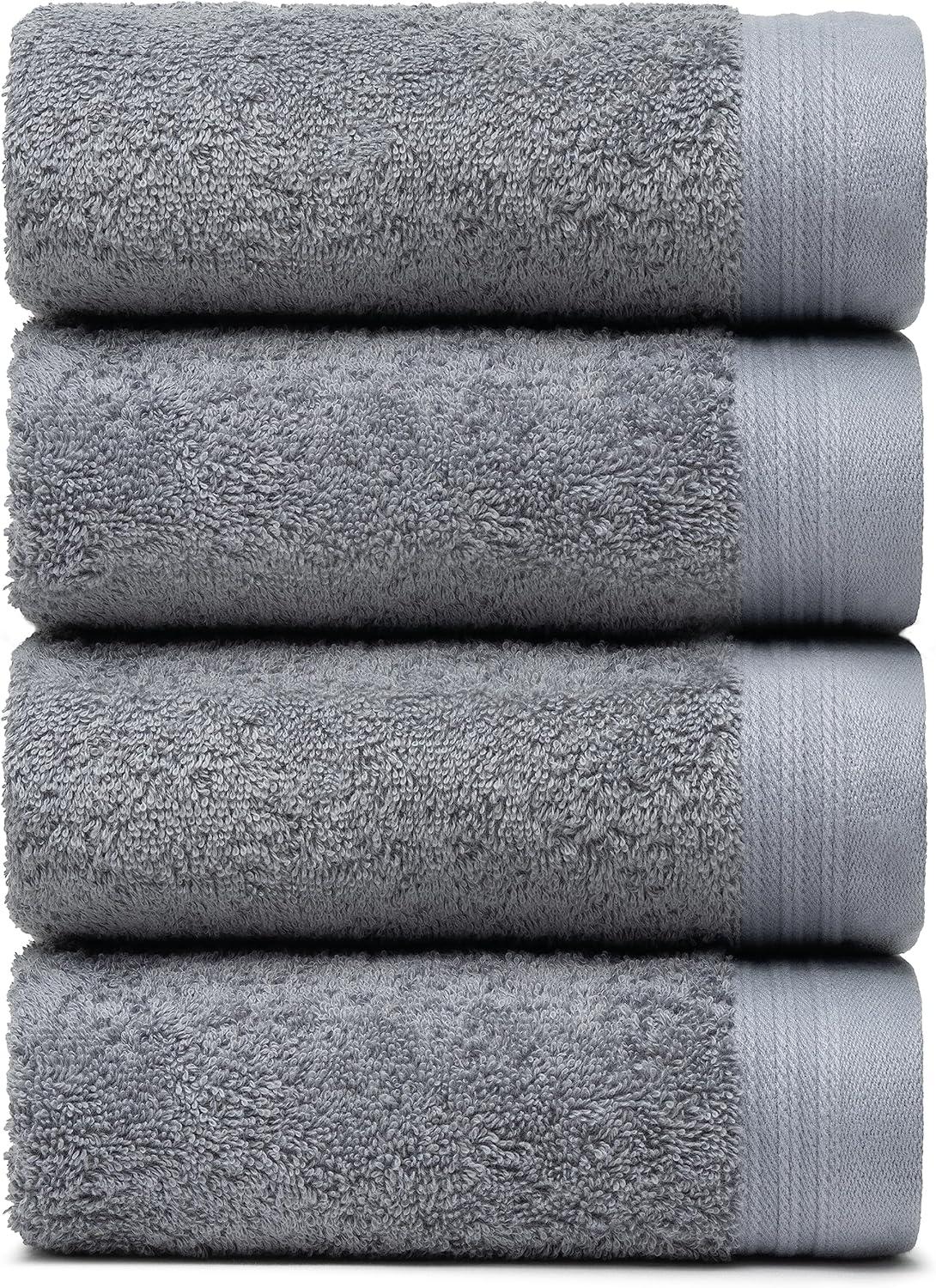 Premium 100% Cotton Towel Set of 4  Hand Towels 18" x 30" | 4 Ultra Soft and Highly Absorbent Hand Towels for Bathroom, Gym, Hotel, Spa, Machine Washable | Color: Dark Gray