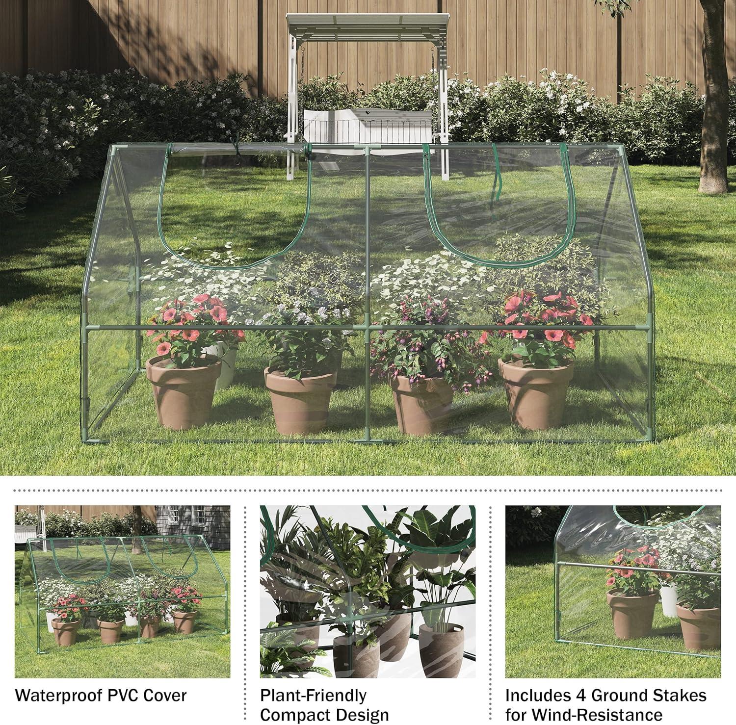 Small Greenhouse for Outdoors - Plant Cover Green House with Steel Frame & Zippered Doors