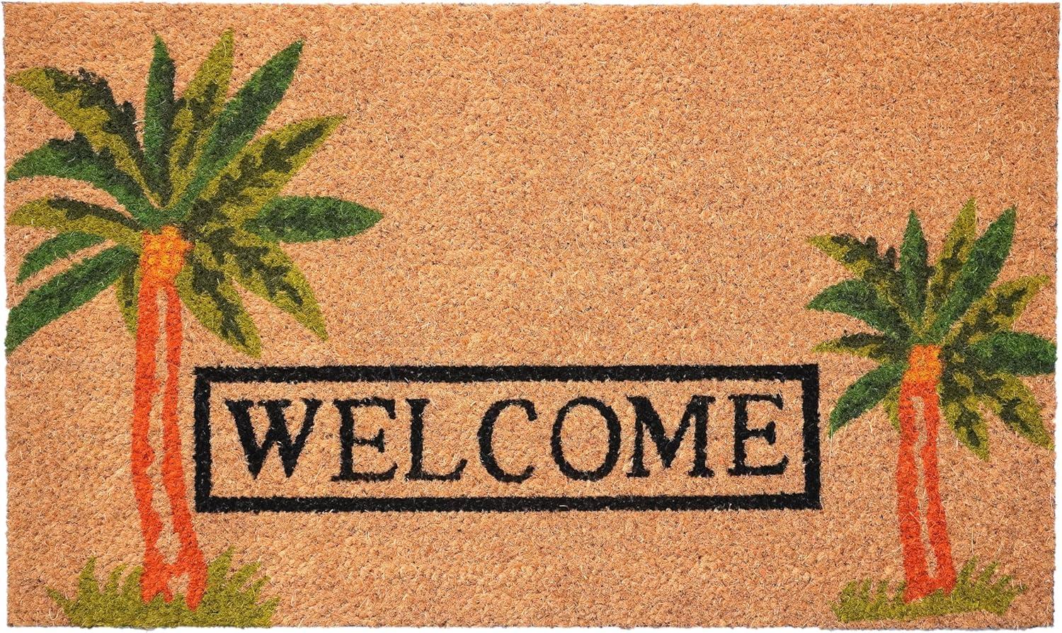 Palm Welcome Coir Outdoor Doormat with Vinyl Backing