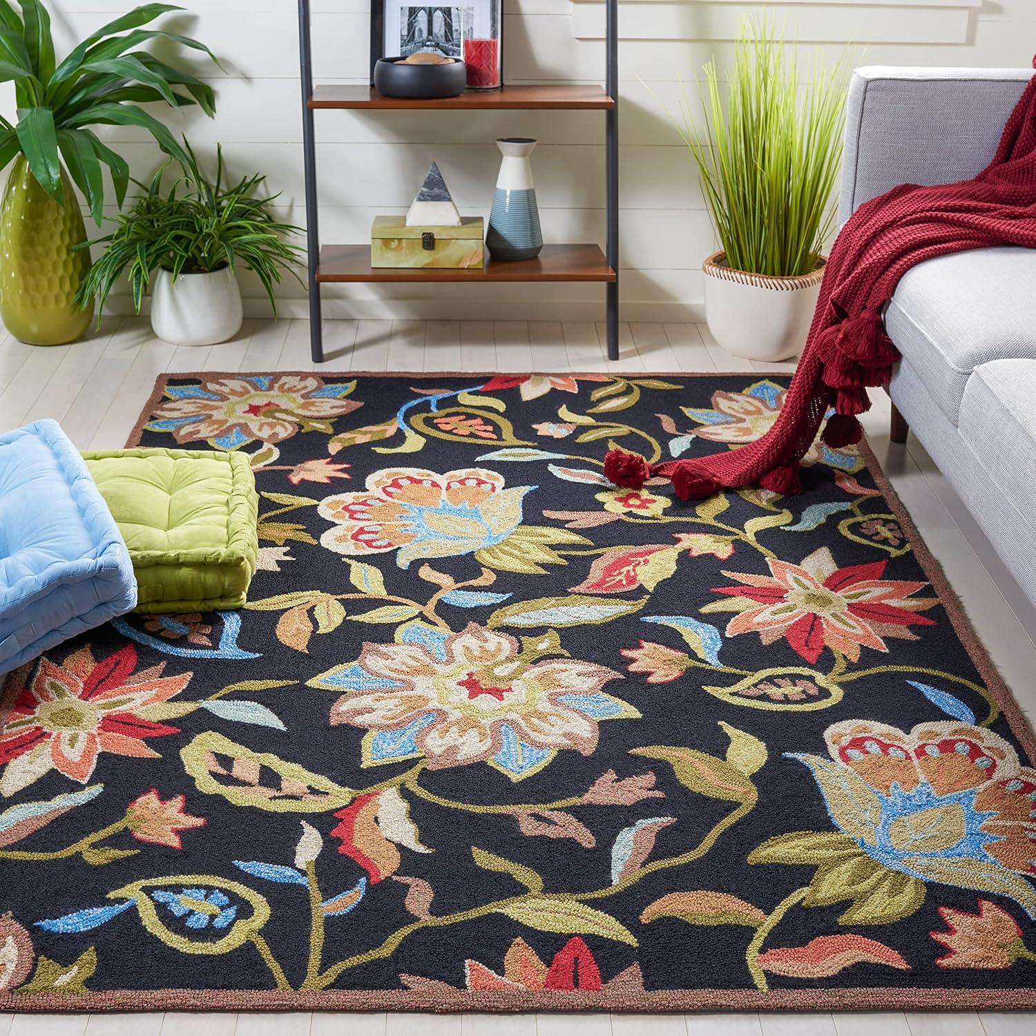 Four Seasons FRS435 Hand Hooked Accent Rug - Black/Purple - 3'6"x5'6" - Safavieh.