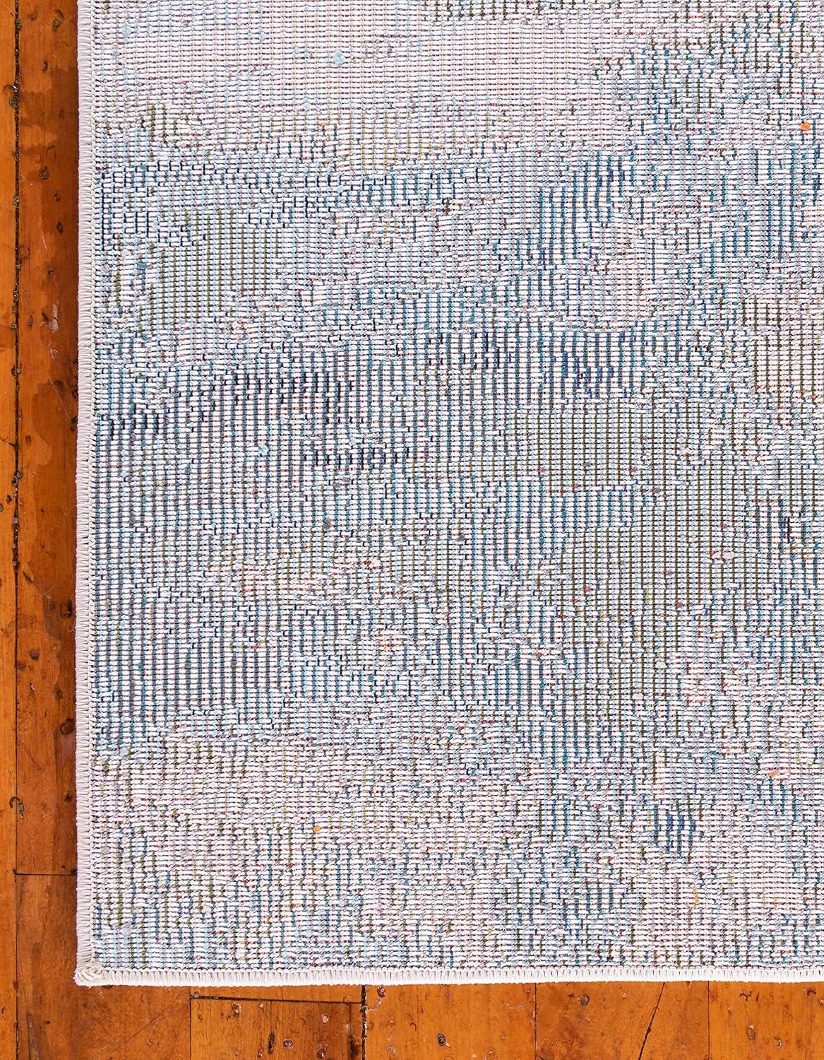 Light Blue and Beige Abstract Rectangular Area Rug