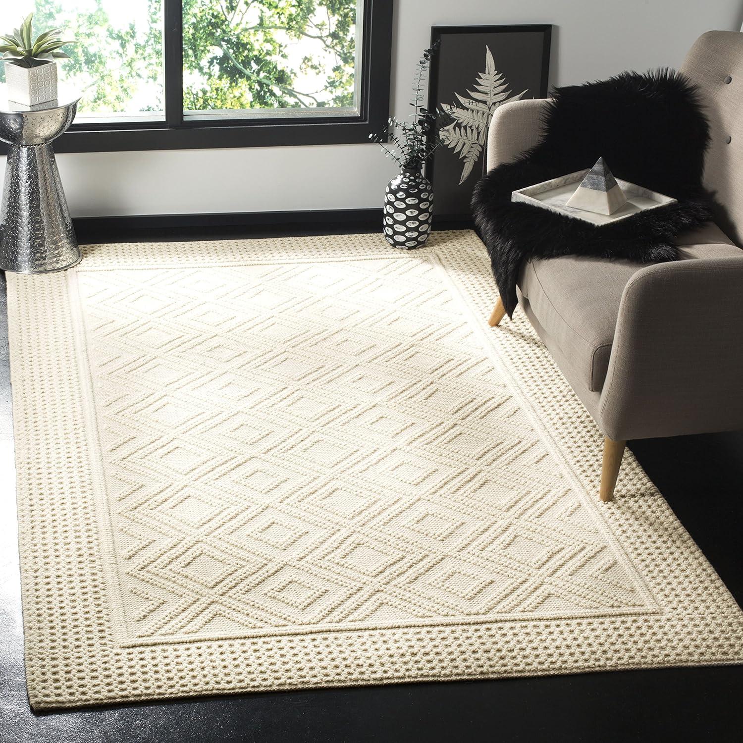 Handmade Ivory Wool Square Braided Reversible Rug, 10' x 10'